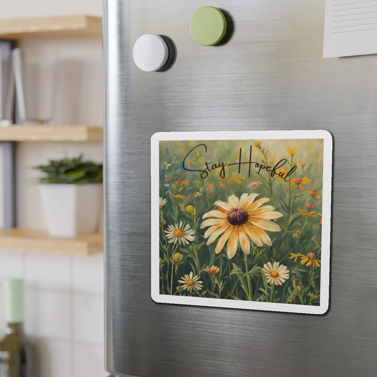 Inspirational Die-Cut Magnet - 'Stay Hopeful' Floral Design