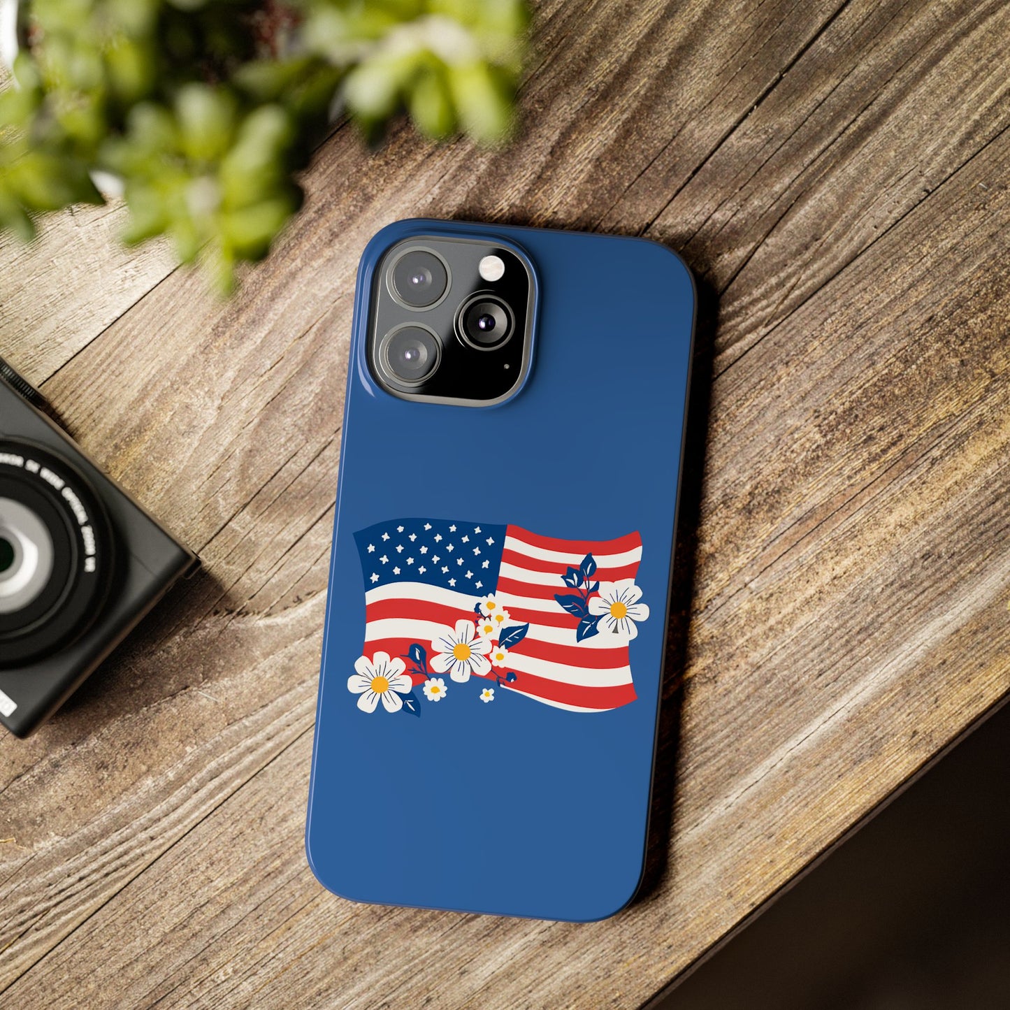 Patriotic Floral Phone Case - Slim Case for iPhone, Independence Day, Memorial Day, American Flag Design, Gifts for Her