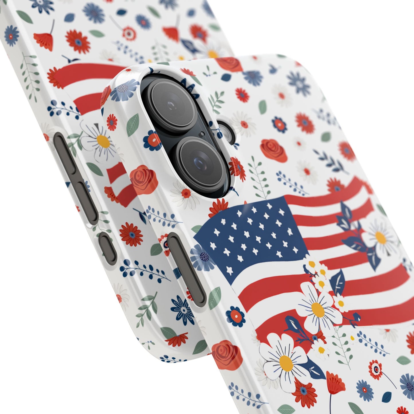 Patriotic Floral Phone Case, Slim Phone Case, USA Flag Case, Fourth of July Gift, Floral Design, Red White Blue Decor