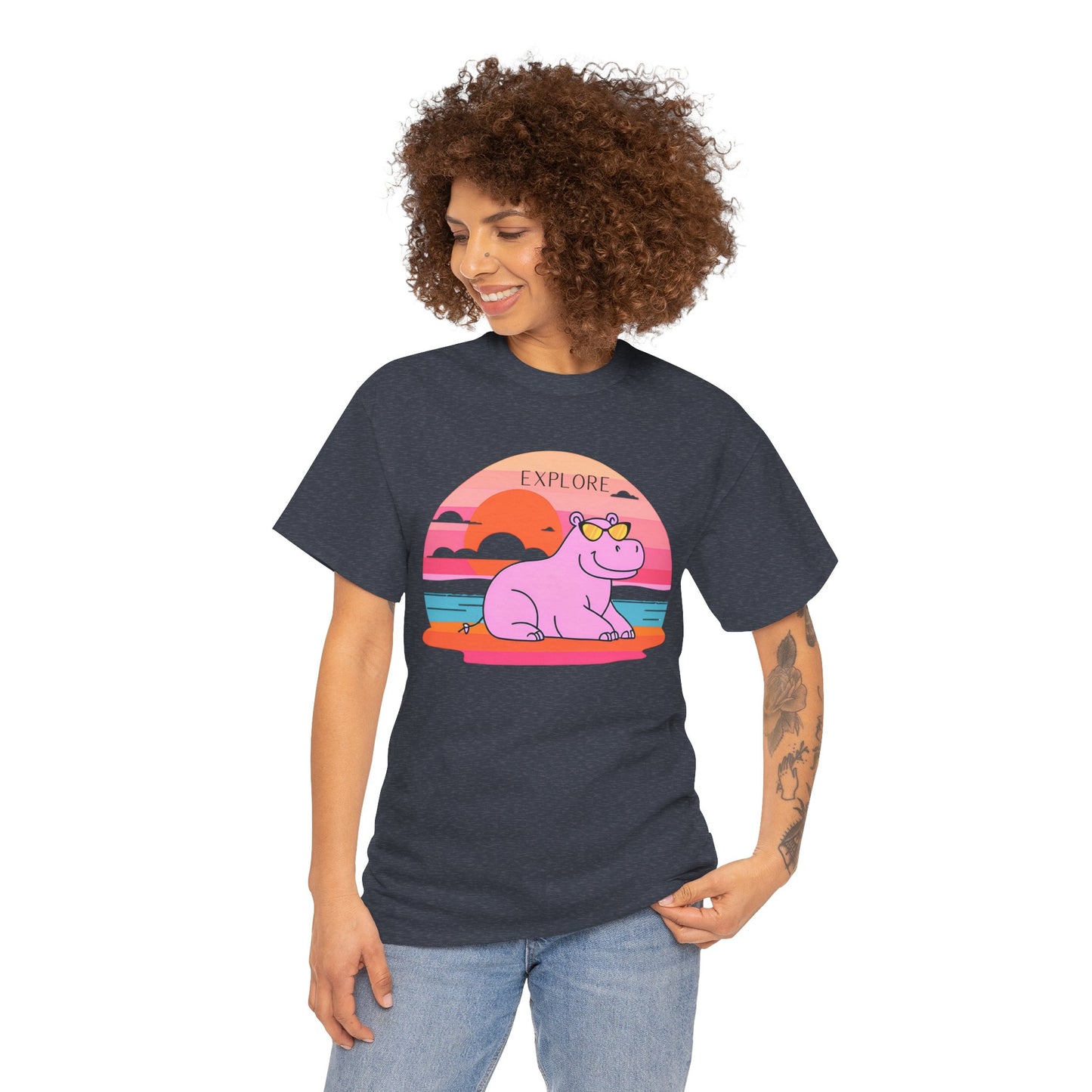 Cute Hippo 'Explore' Tee - Summer Fun