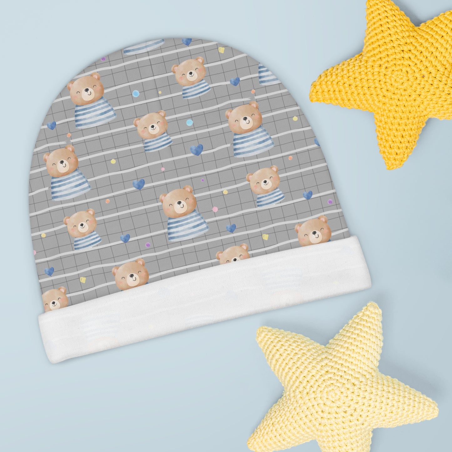Adorable Baby Beanie with Cute Bear Print