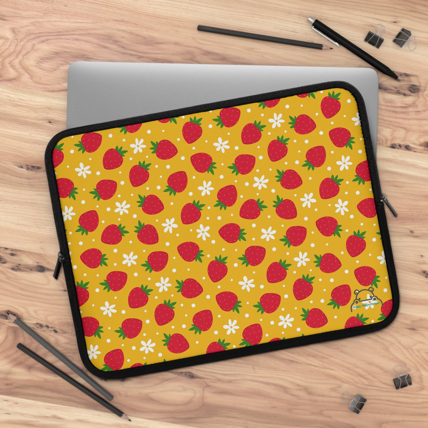 Strawberry Print Laptop Sleeve, Cute Tech Case