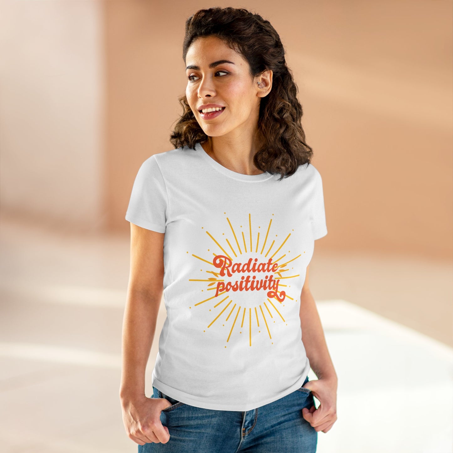 Radiate Positivity Women's Midweight Cotton Tee - Uplifting Summer T-Shirt