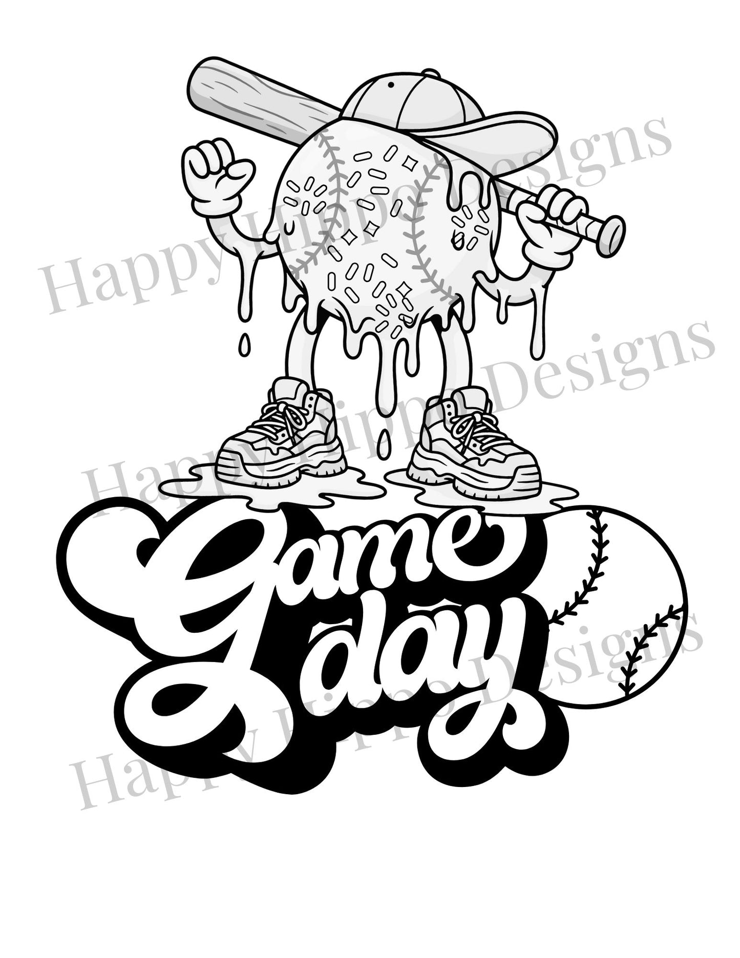 Baseball Drip, Game Day coloring page- digital download