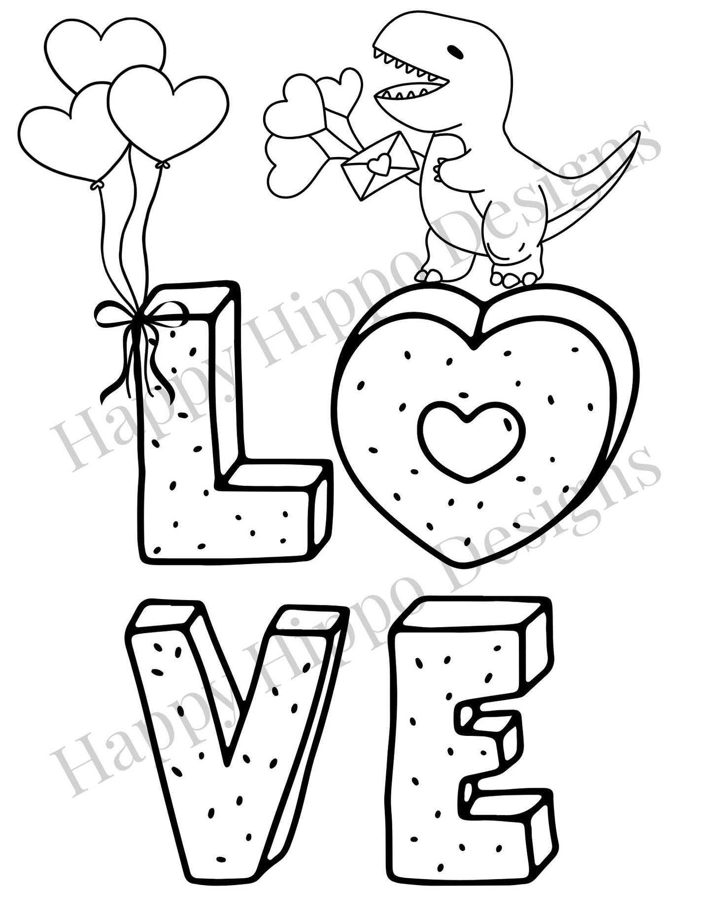 Dino LOVE- Valentine's Coloring page- Digital Download