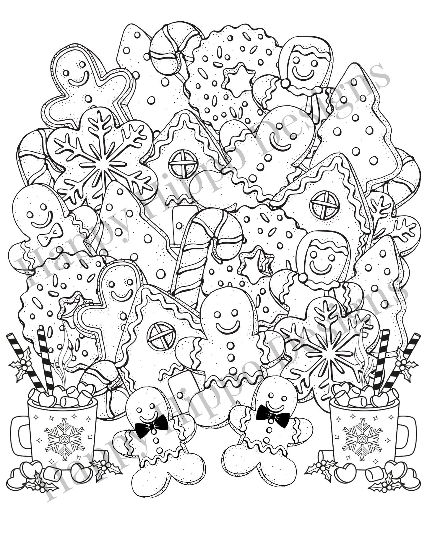 Gingerbread pile Coloring page- digital download