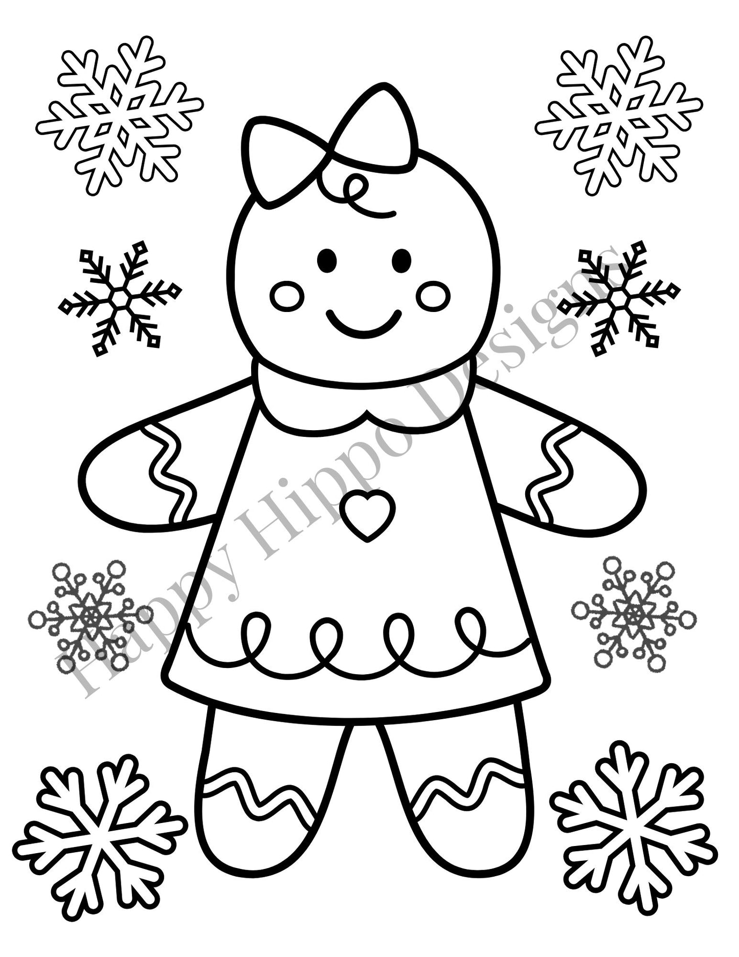 Girly Gingerbread Coloring page- digital download