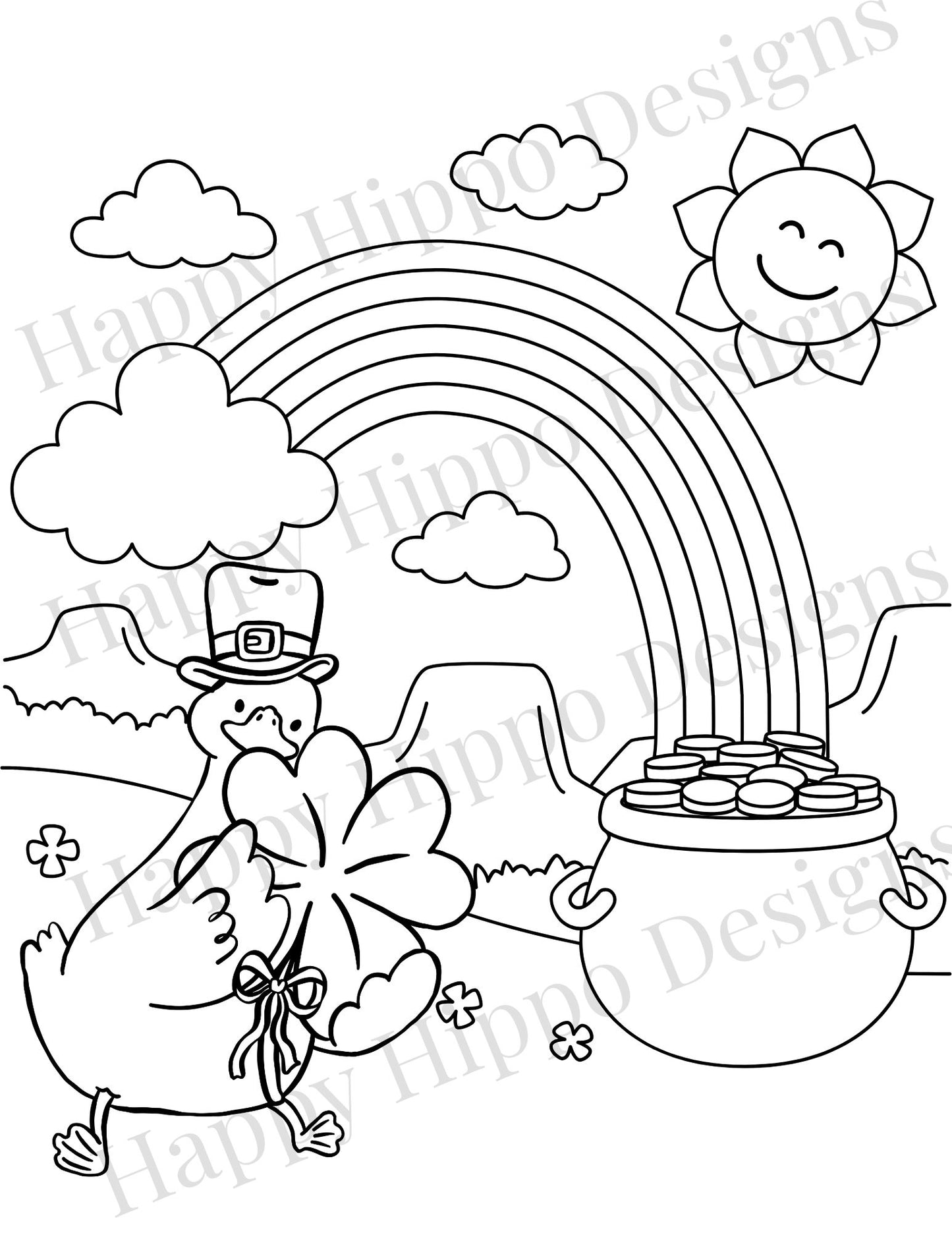 Goose at the Rainbow, St. Patrick's Day coloring page- Digital Download