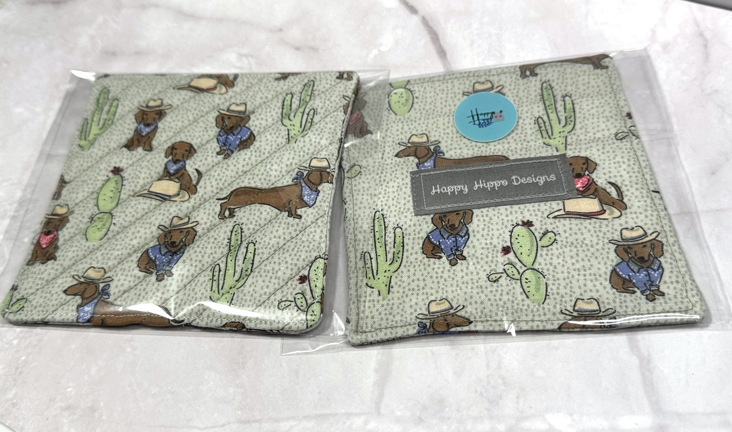 Western Wiener Dog Mug Rug