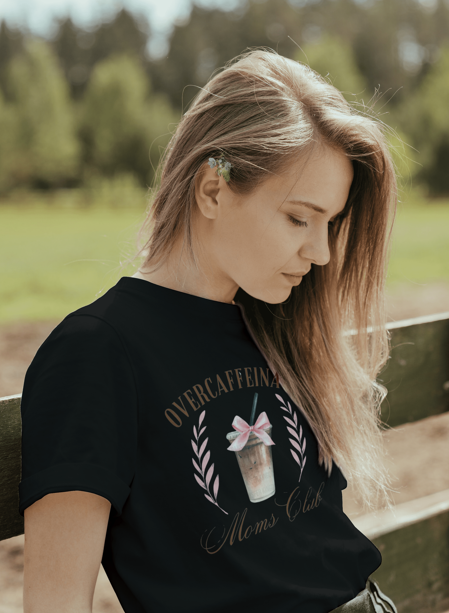 Over caffeinated Moms Club tshirt