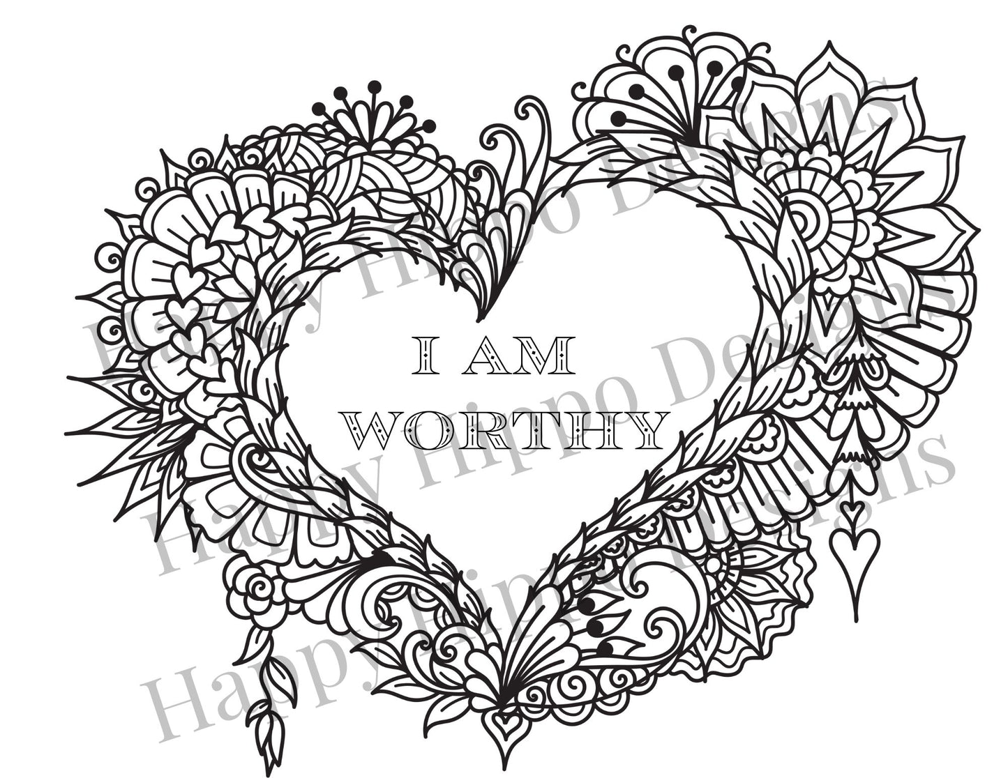 I am Worthy, Heart Coloring page- Digital Download