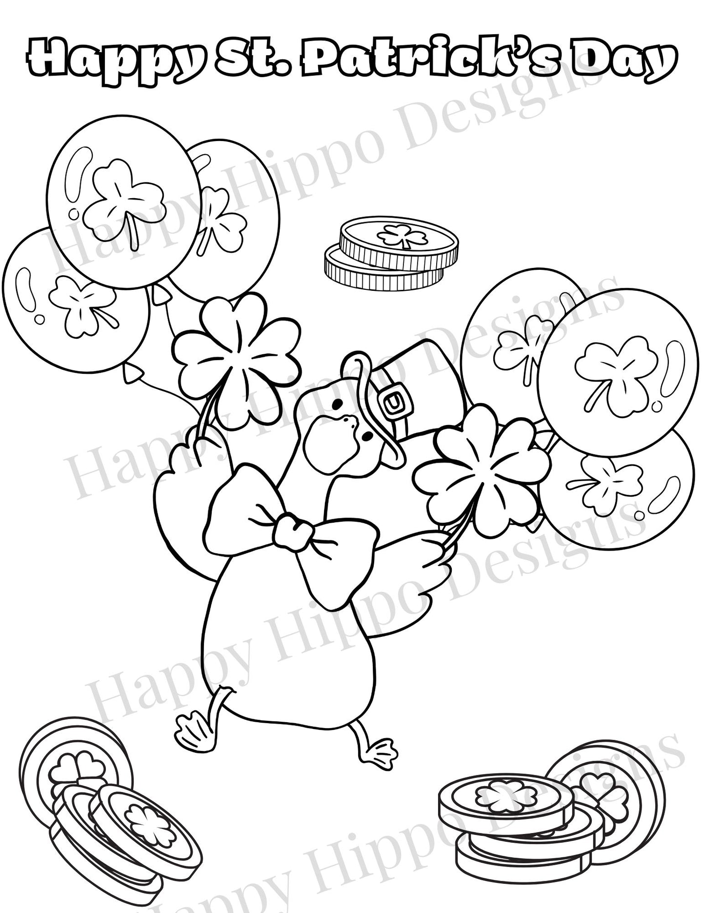 Lucky Goose, St. Patrick's Day Coloring page- Digital Download