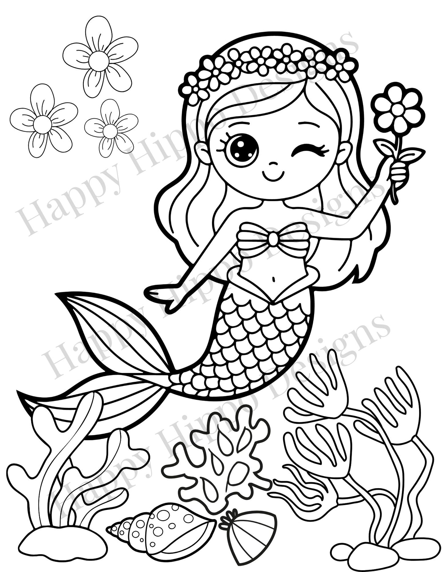 Mermaid coloring page- digital download