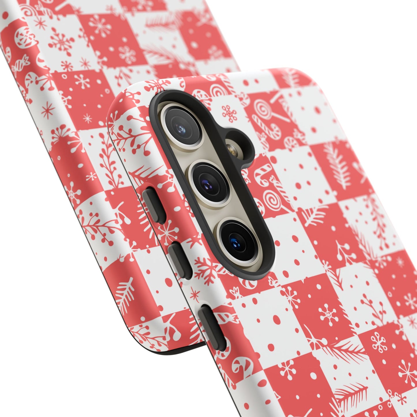 Christmas Red Buffalo Check Phone Case - Holiday Snowflake Pattern Tough Case