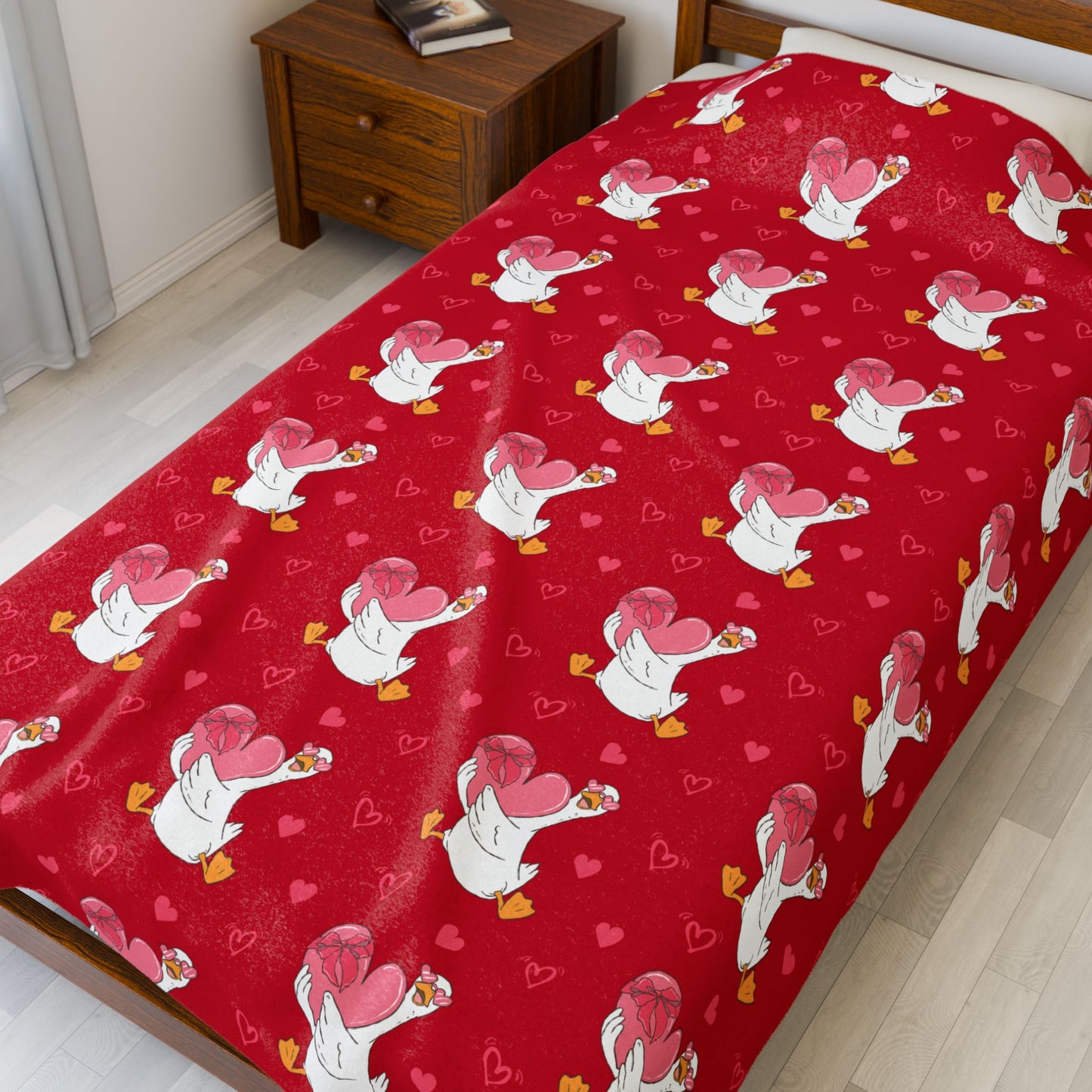 Valentine Plush Blanket — Cute Love Goose Velveteen Throw