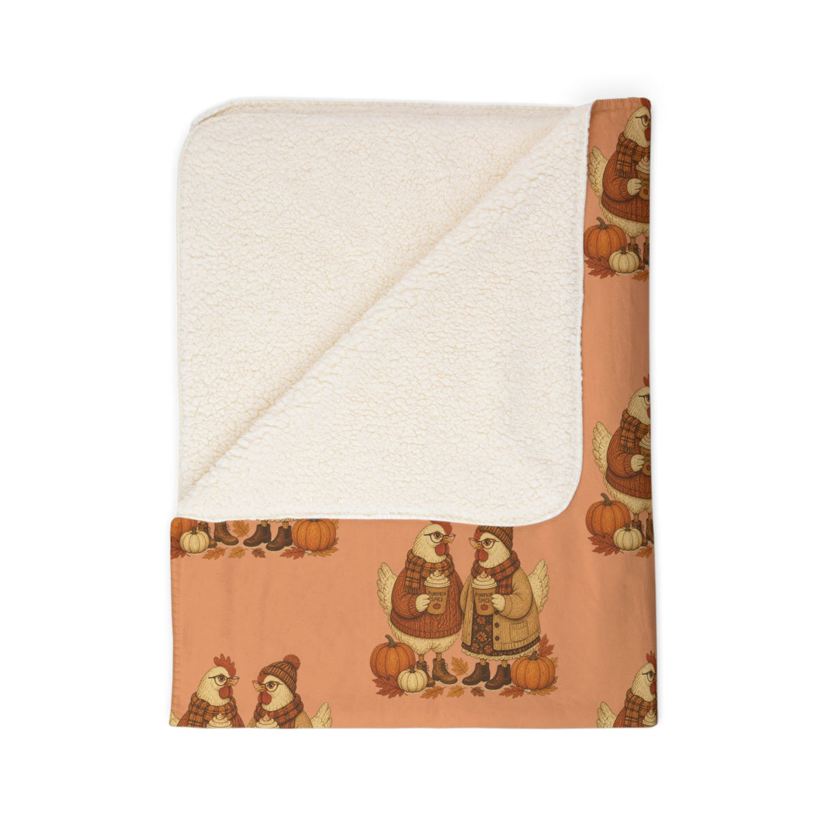 Autumn Chicken Sherpa Blanket — Cozy Fall Woodland Throw