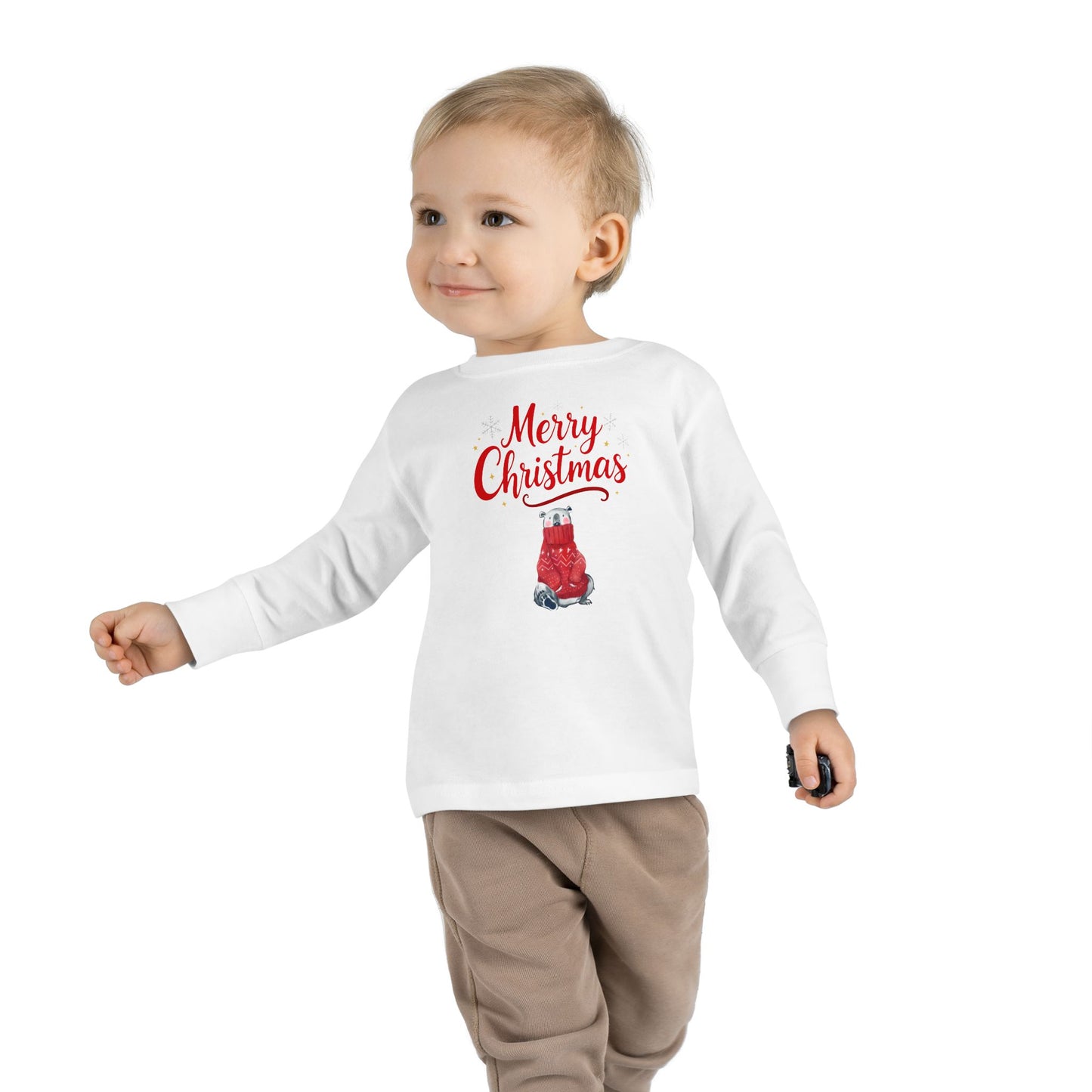 Toddler Long Sleeve Tee — 'Merry Christmas' Red Sweater Polar Bear Holiday Shirt