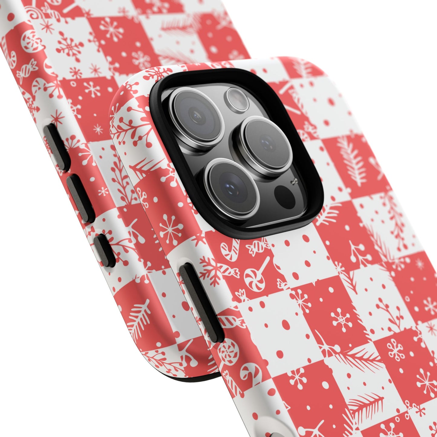 Christmas Red Buffalo Check Phone Case - Holiday Snowflake Pattern Tough Case