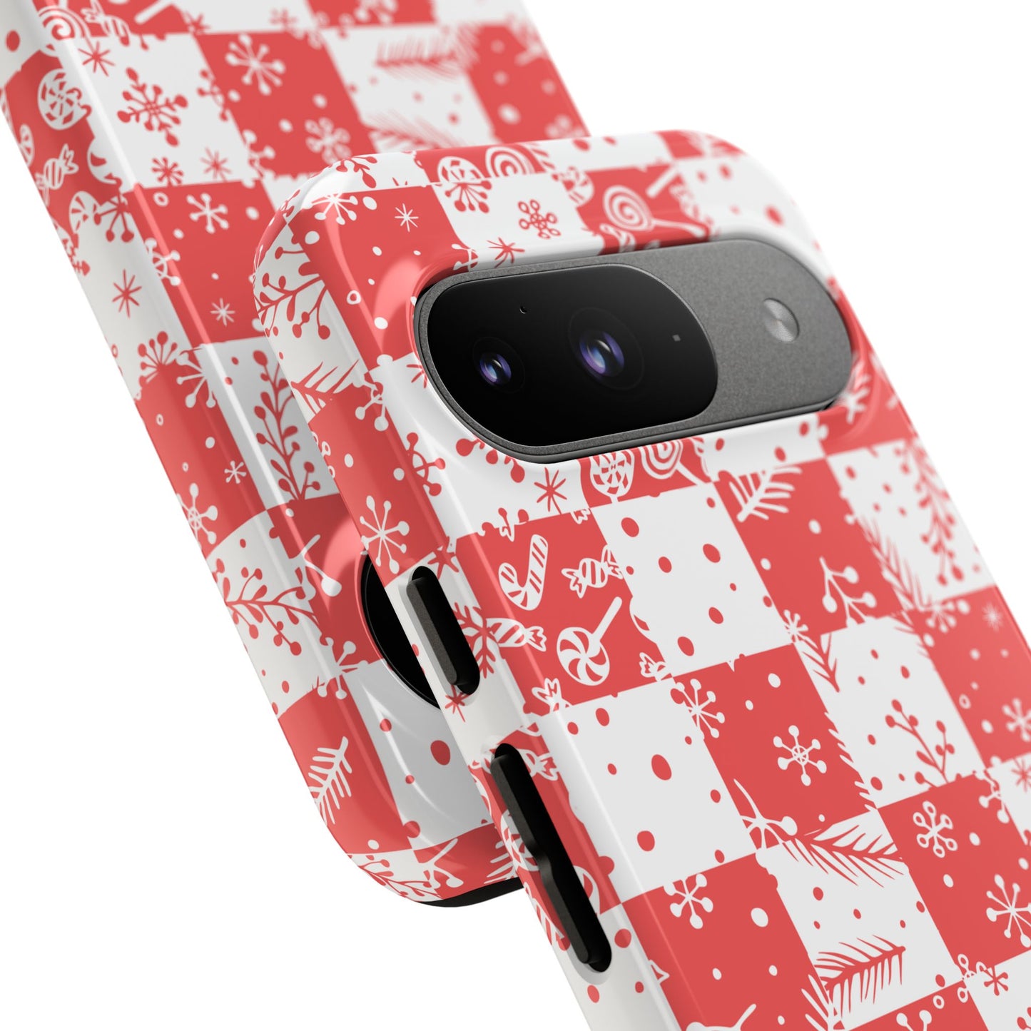 Christmas Red Buffalo Check Phone Case - Holiday Snowflake Pattern Tough Case