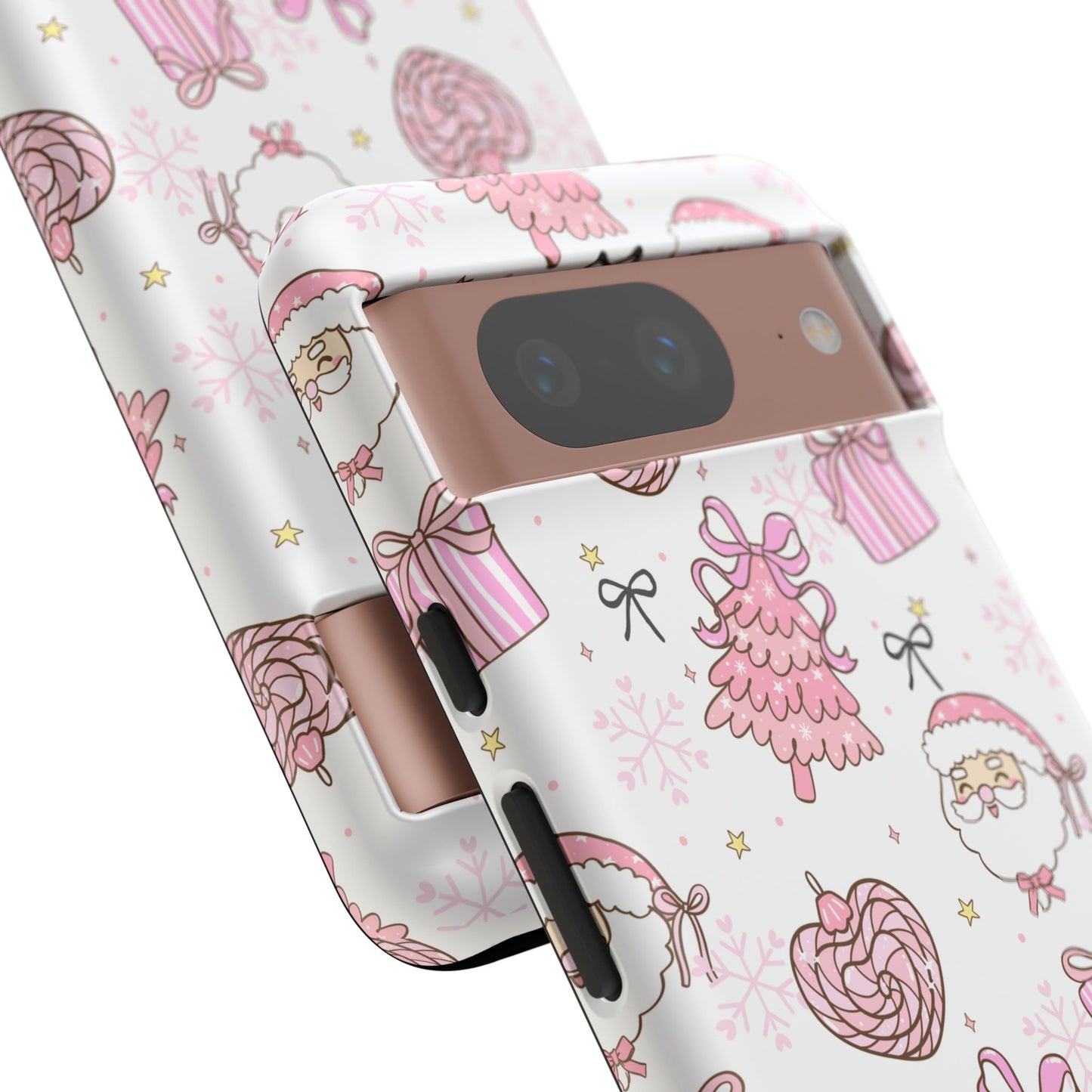 Christmas Pink Pattern Phone Case - Cute Santa, Tree & Gift Protective Cover