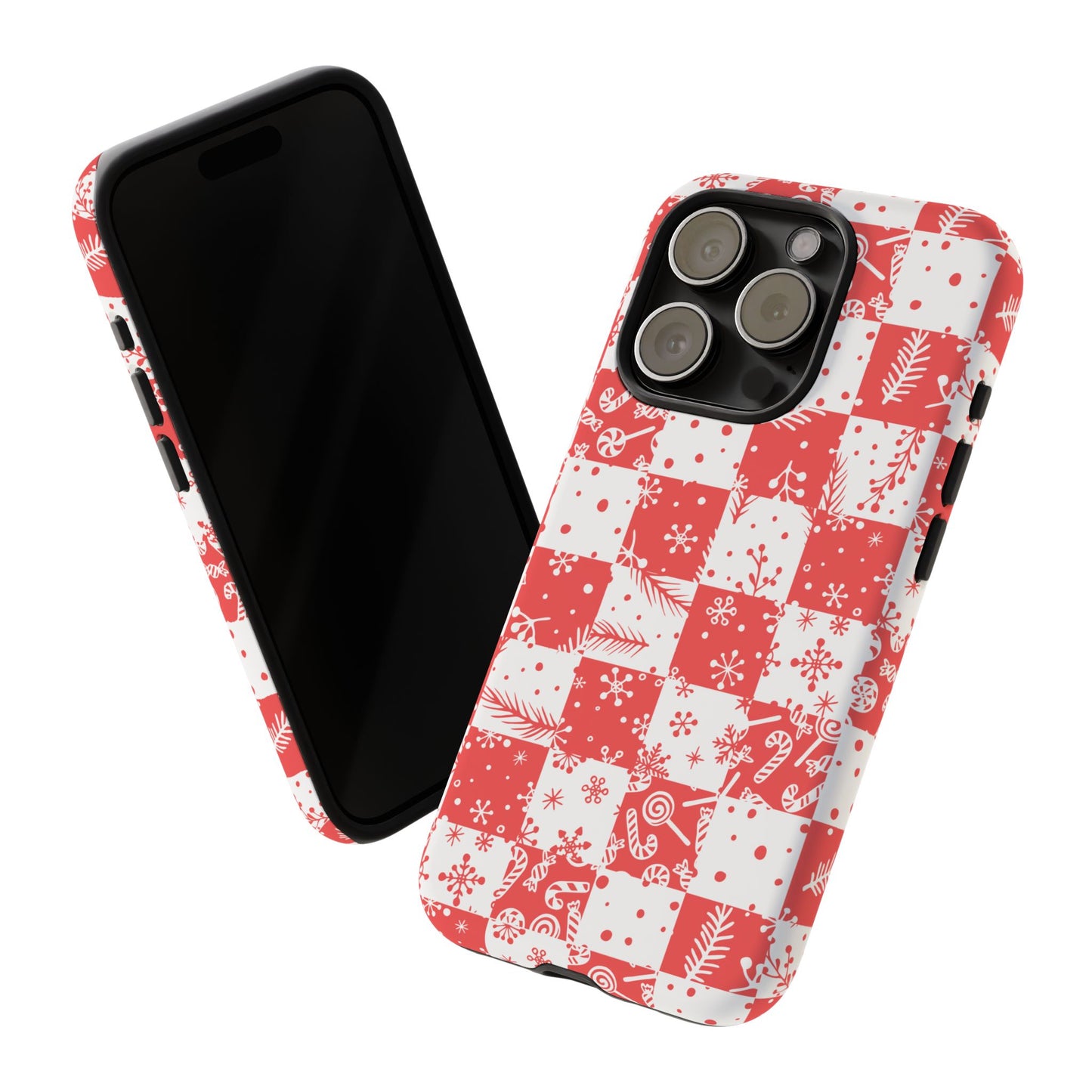 Christmas Red Buffalo Check Phone Case - Holiday Snowflake Pattern Tough Case