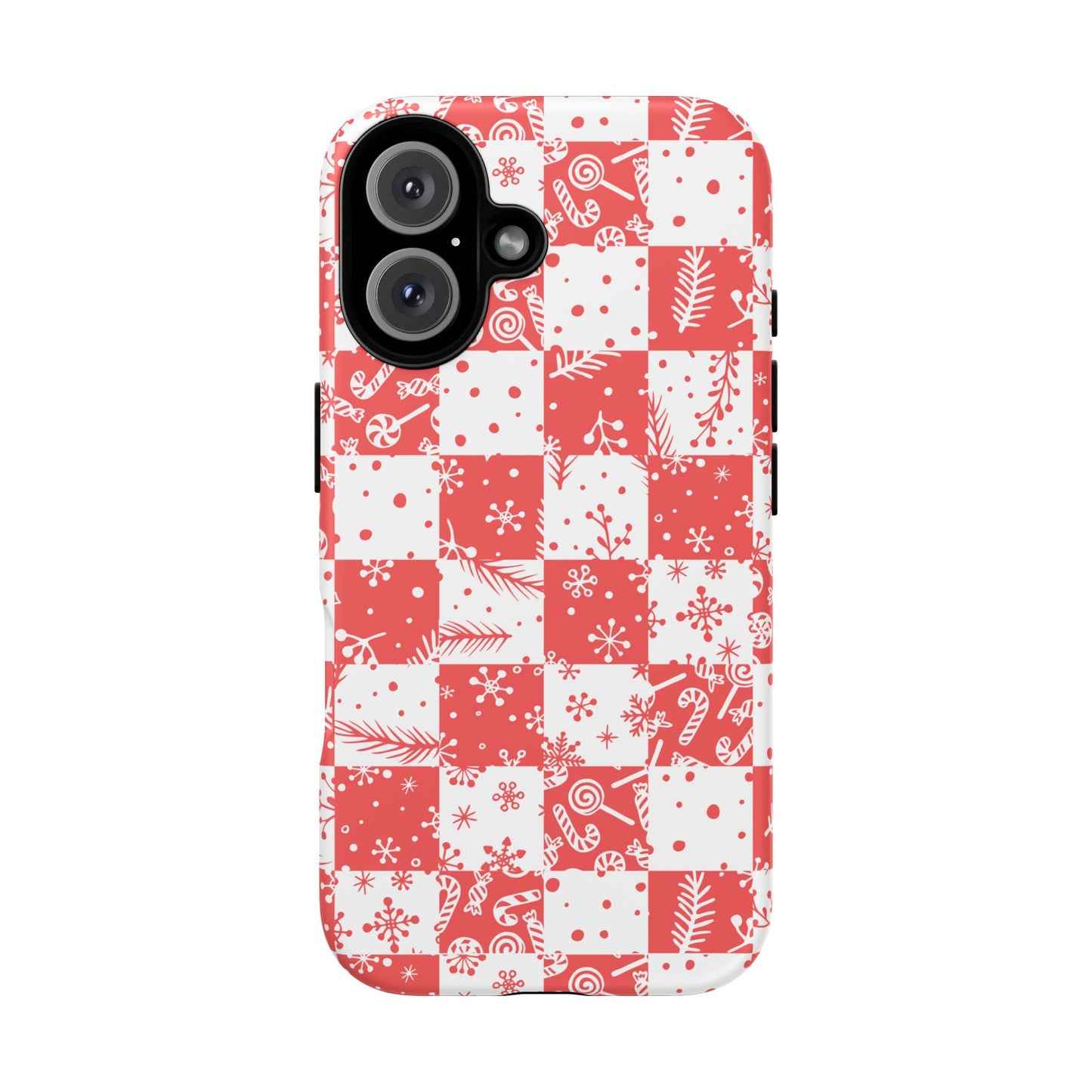 Christmas Red Buffalo Check Phone Case - Holiday Snowflake Pattern Tough Case
