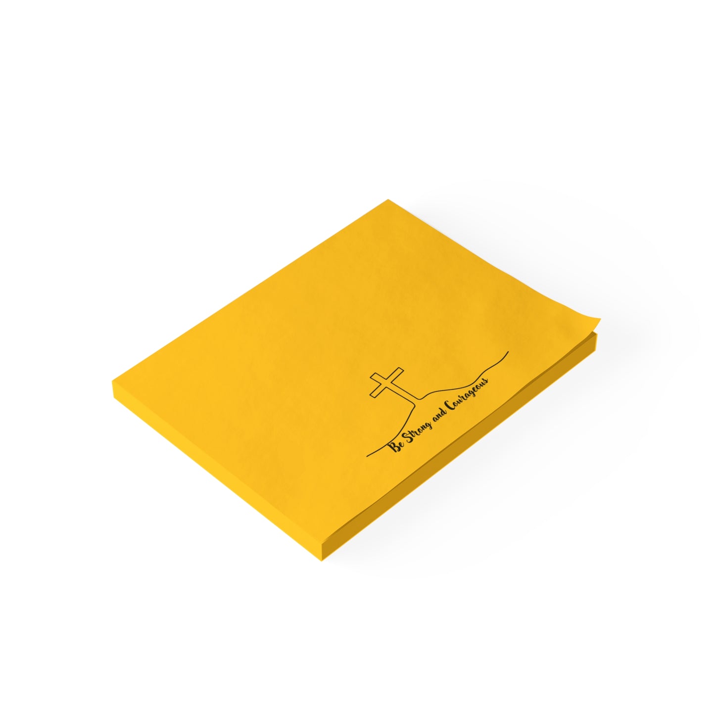 Faith Cross Post-it Notes — "Be Strong and Courageous" Yellow Sticky Pads