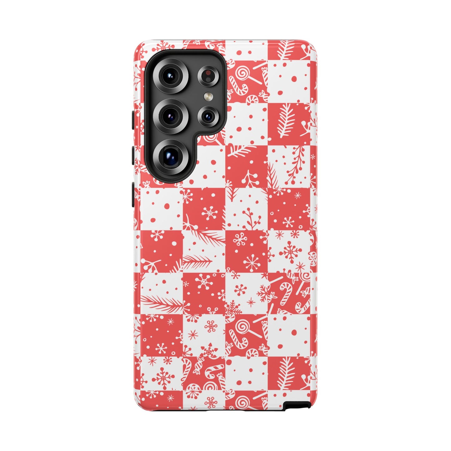 Christmas Red Buffalo Check Phone Case - Holiday Snowflake Pattern Tough Case