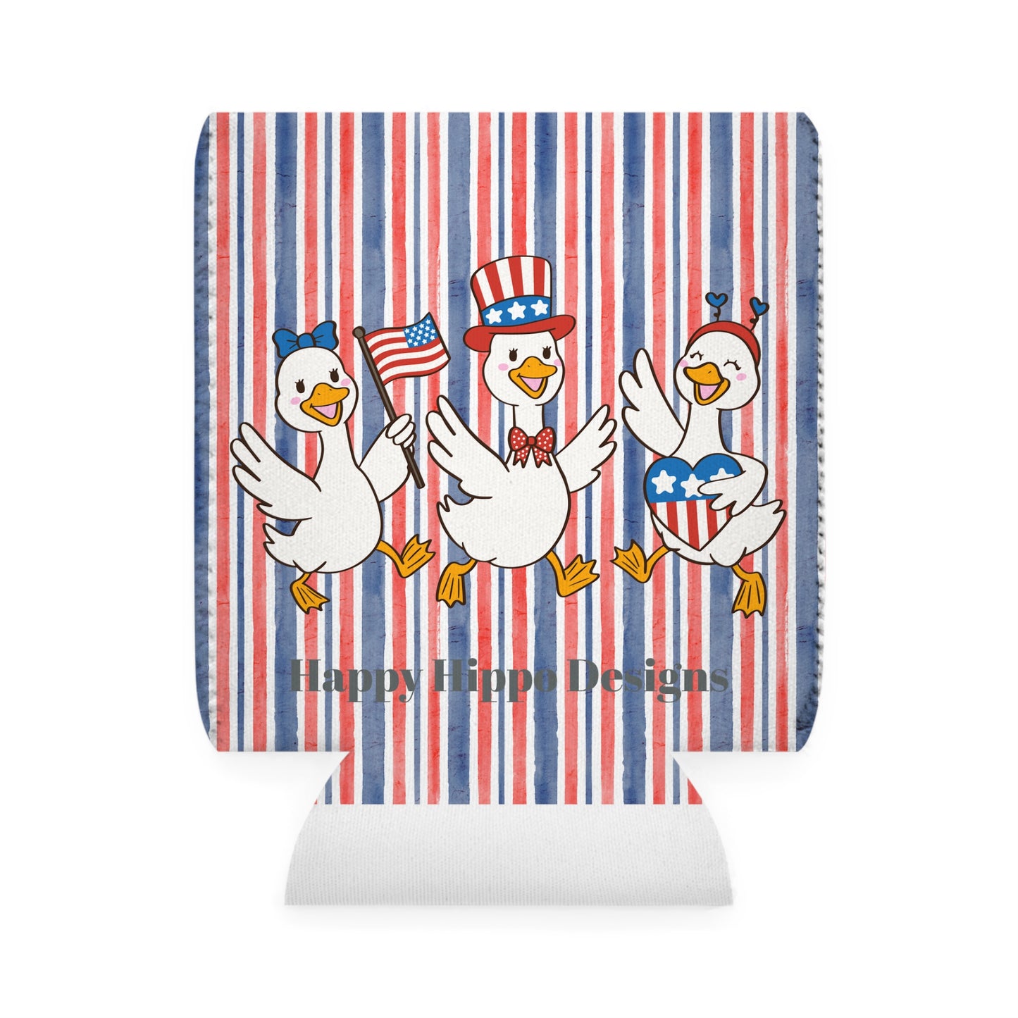 Can Cooler Sleeve - Patriotic Geese Trio - 4th of July Celebration Design