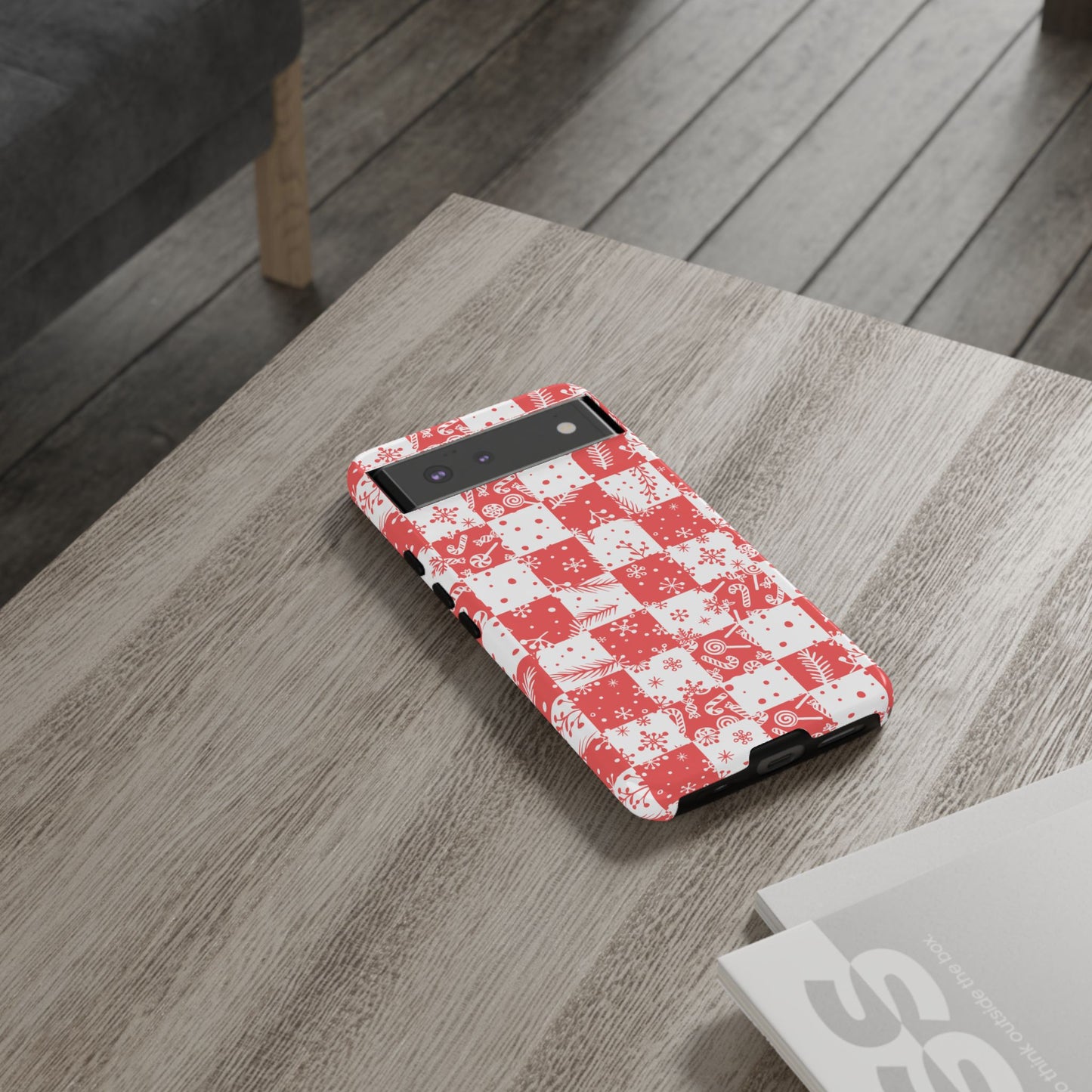 Christmas Red Buffalo Check Phone Case - Holiday Snowflake Pattern Tough Case