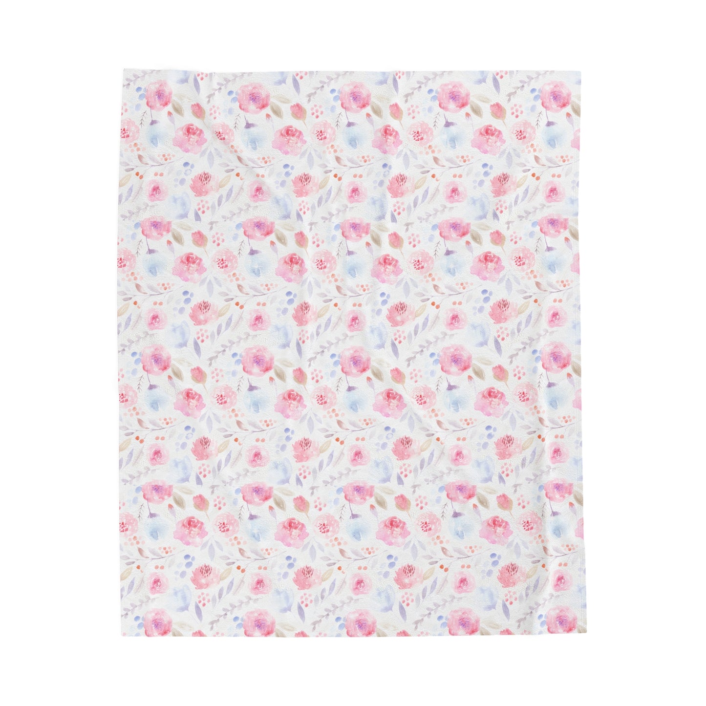 Velveteen Plush Blanket - Pastel Floral Print Cozy Soft Blanket for Girls Room or Nursery