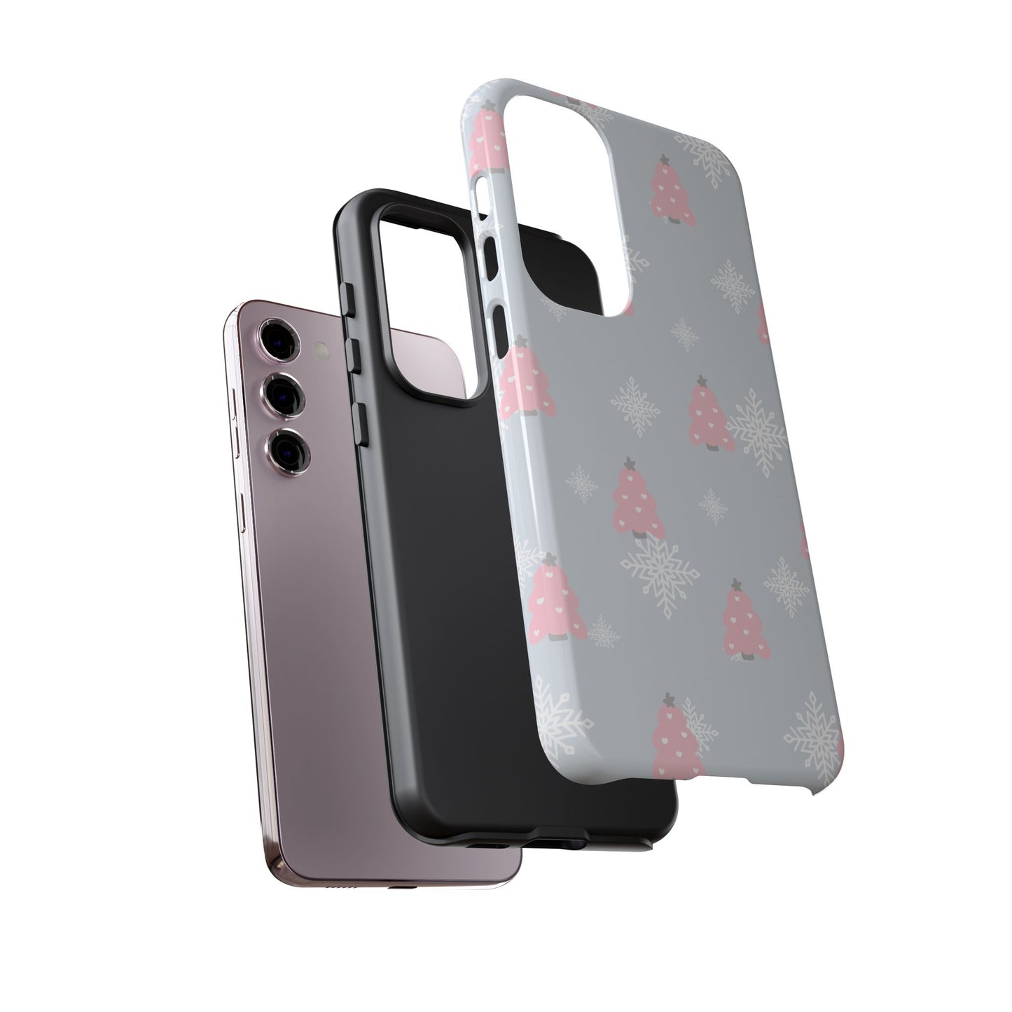 Christmas Pink Tree Tough Phone Case — Cute Holiday Snowflake Design