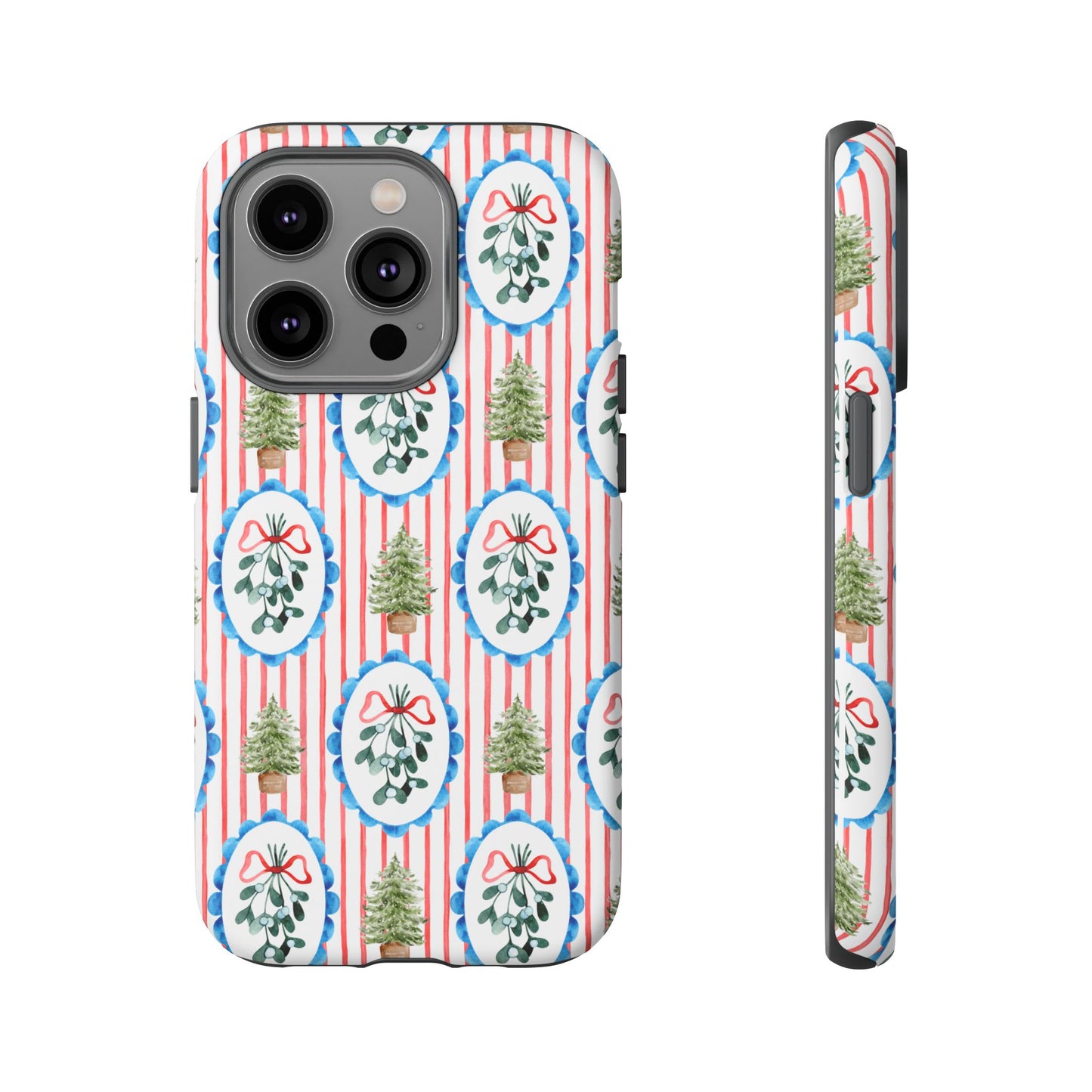 Christmas Wreath & Tree Pattern Phone Case — Festive Holiday Tough Case