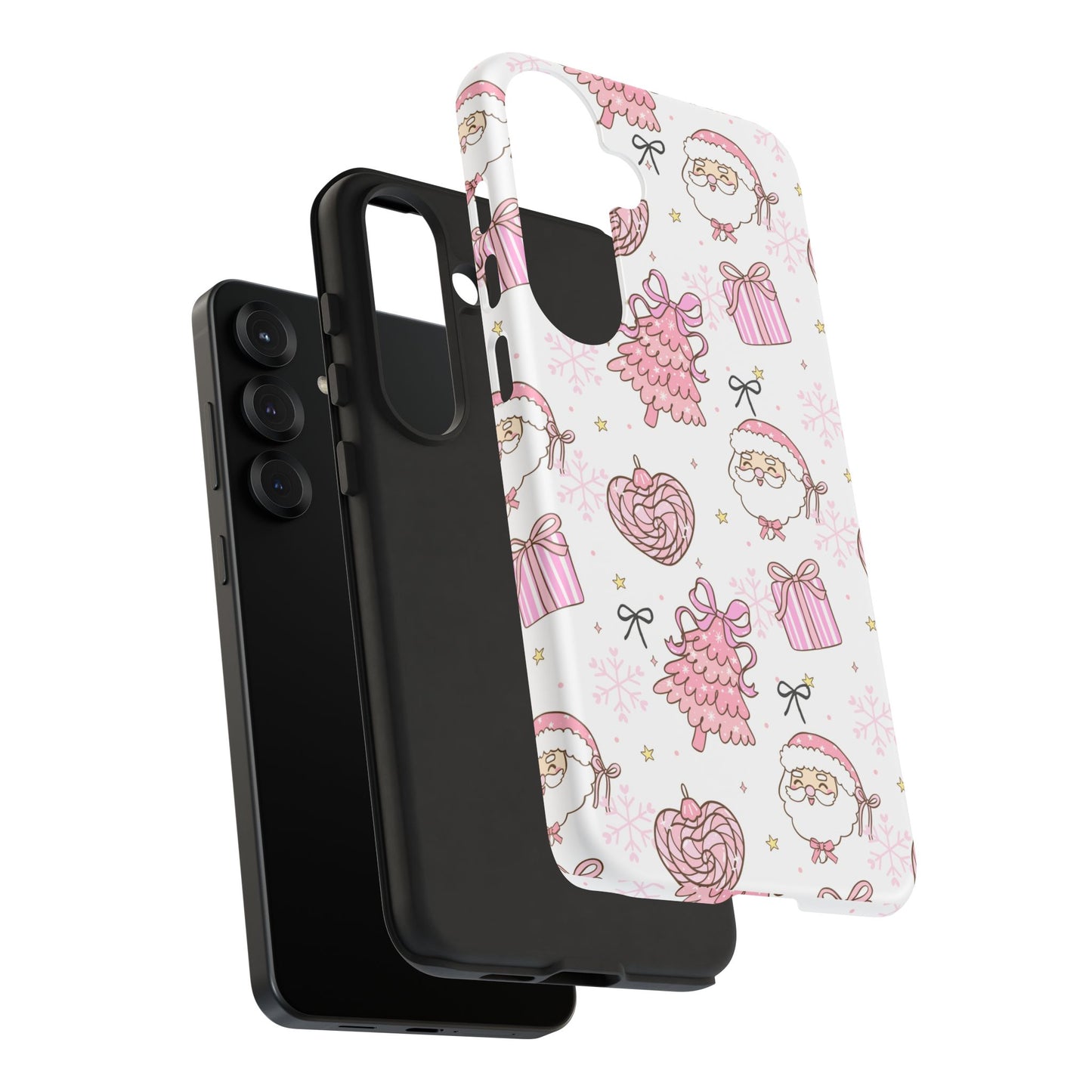 Christmas Pink Pattern Phone Case - Cute Santa, Tree & Gift Protective Cover