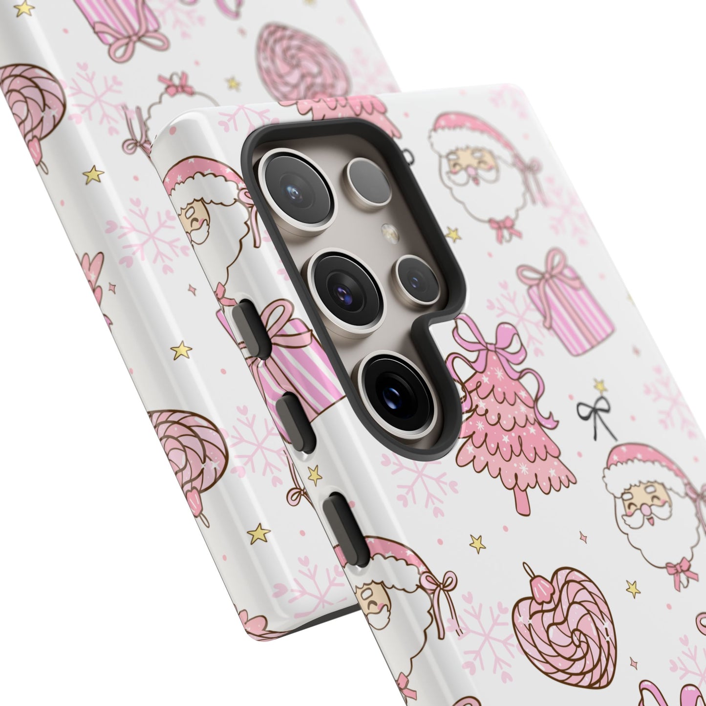 Christmas Pink Pattern Phone Case - Cute Santa, Tree & Gift Protective Cover