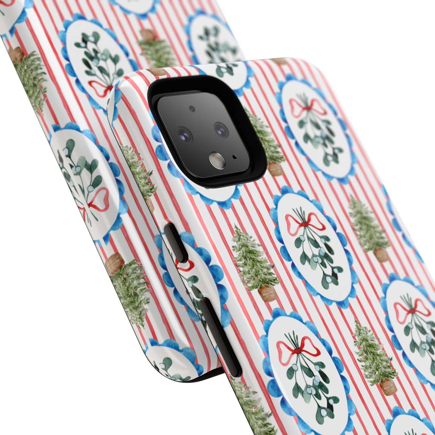 Christmas Wreath & Tree Pattern Phone Case — Festive Holiday Tough Case