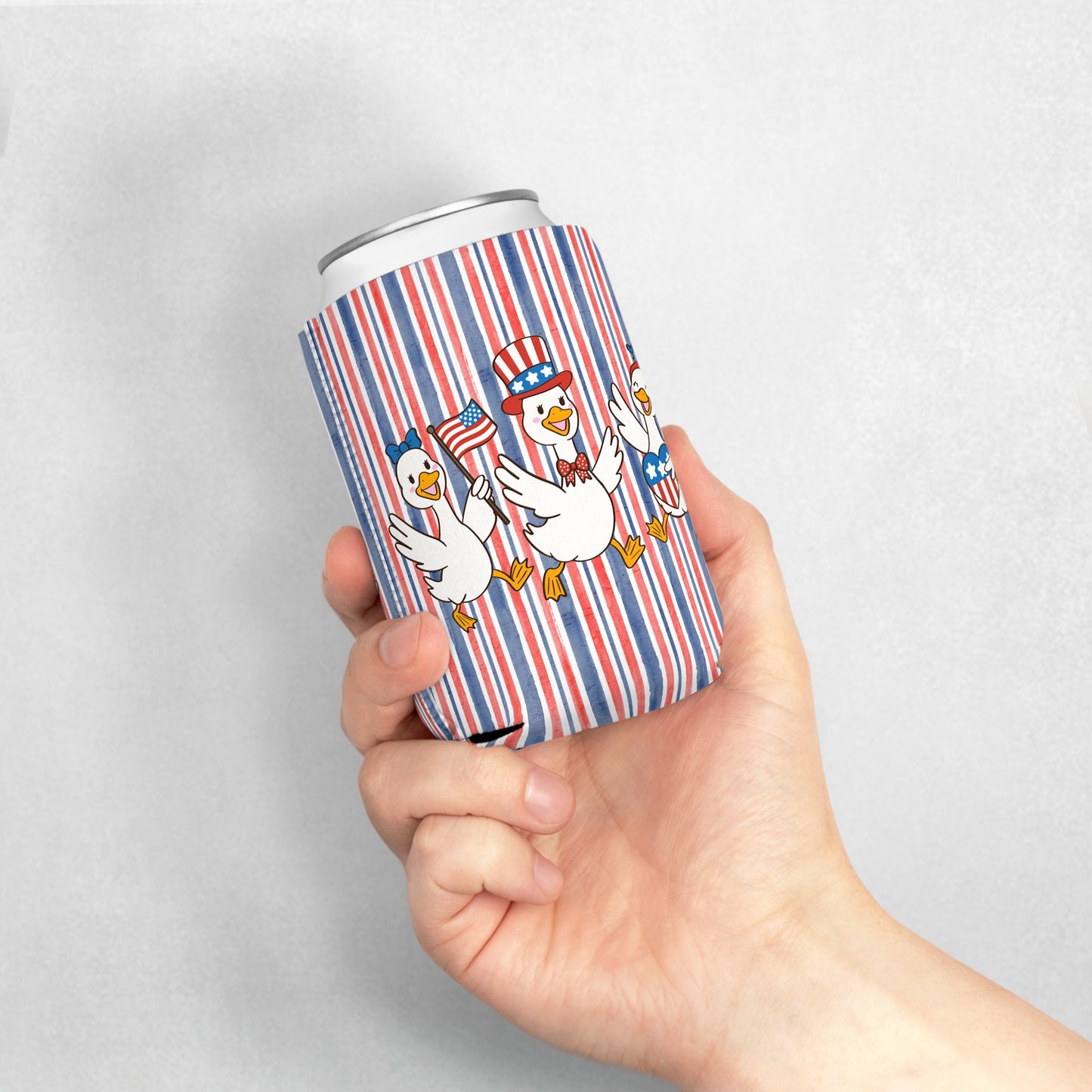 Can Cooler Sleeve - Patriotic Geese Trio - 4th of July Celebration Design