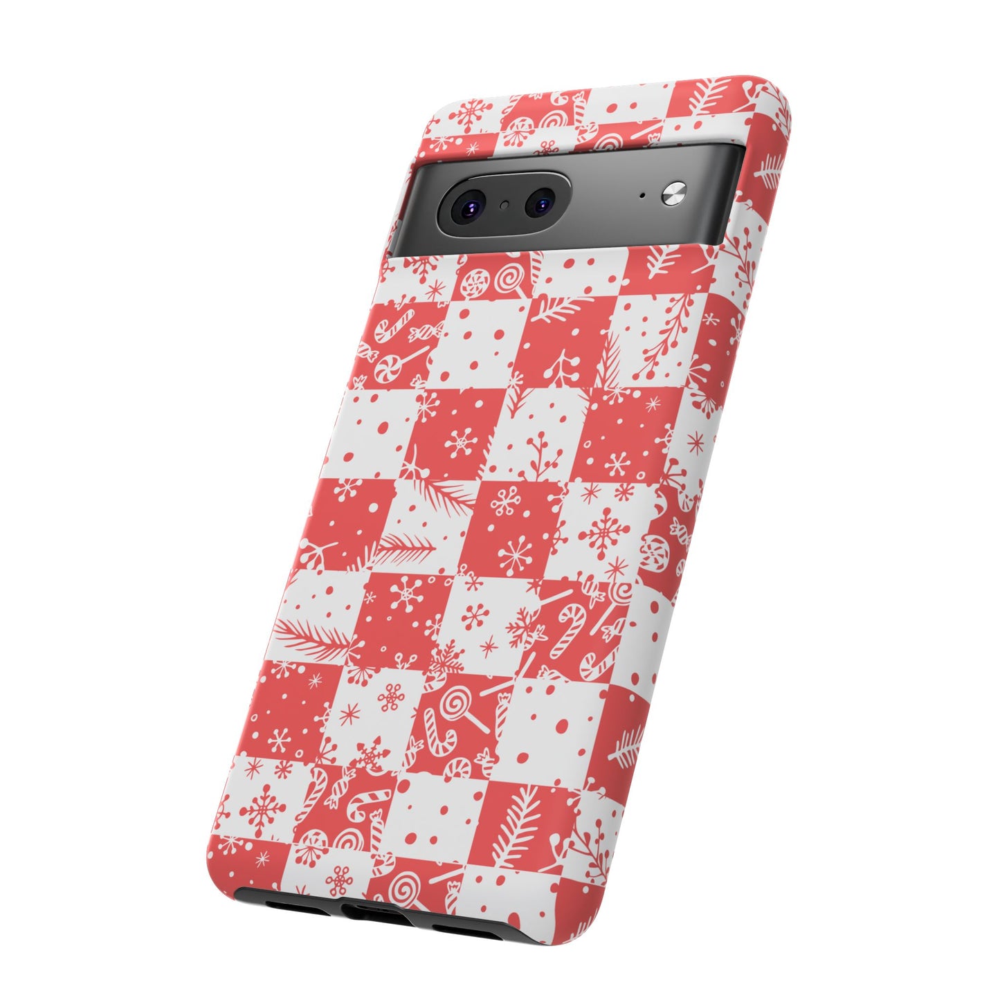 Christmas Red Buffalo Check Phone Case - Holiday Snowflake Pattern Tough Case