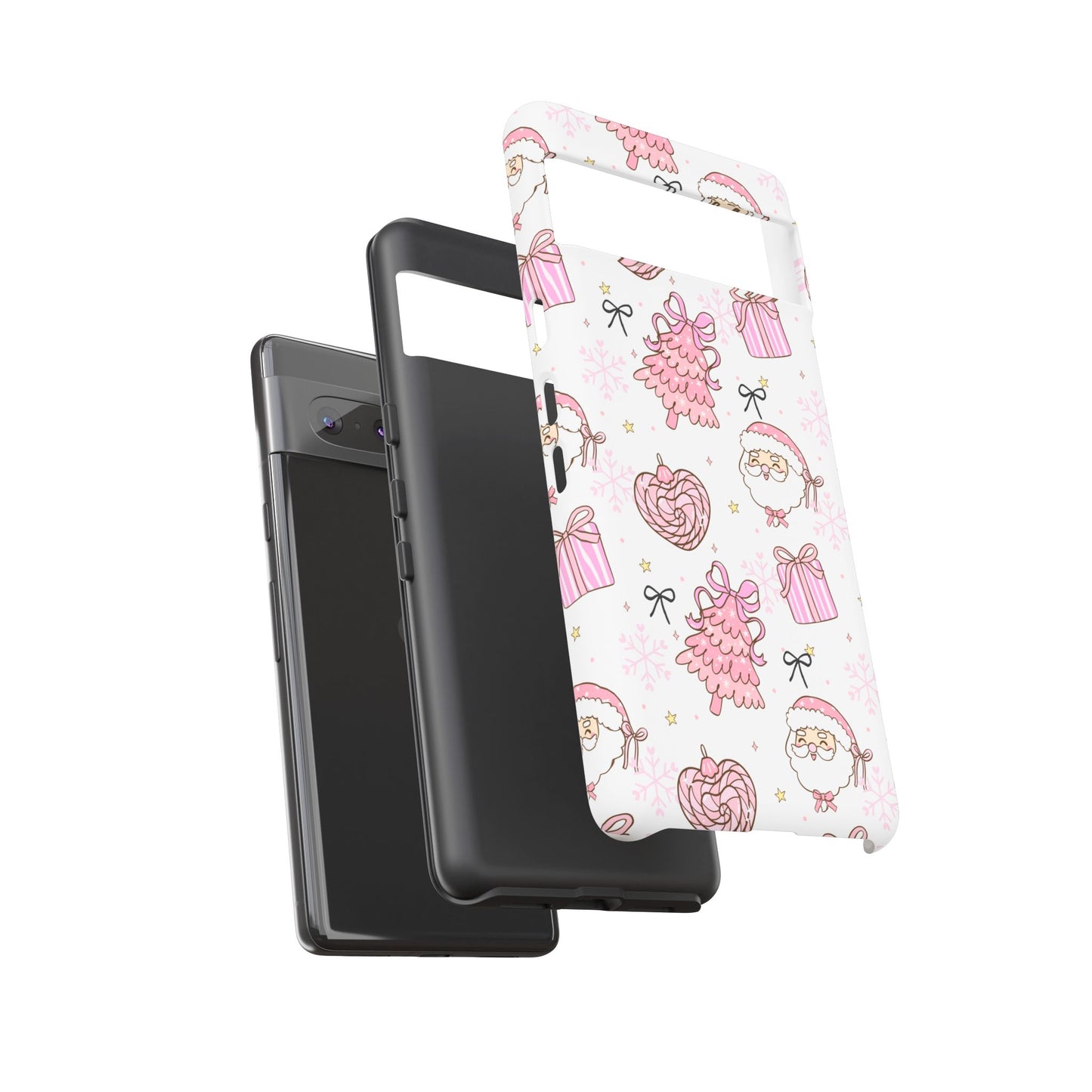 Christmas Pink Pattern Phone Case - Cute Santa, Tree & Gift Protective Cover