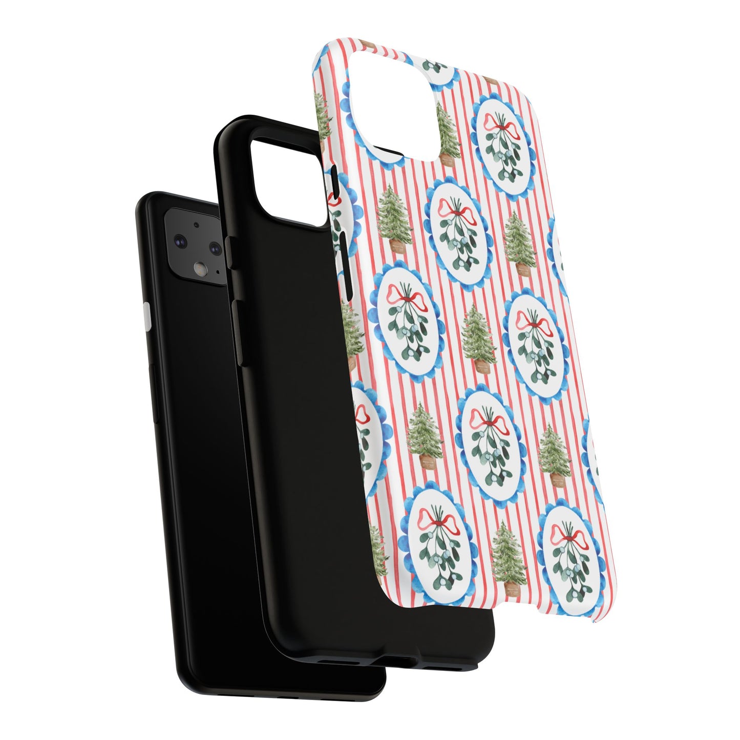 Christmas Wreath & Tree Pattern Phone Case — Festive Holiday Tough Case