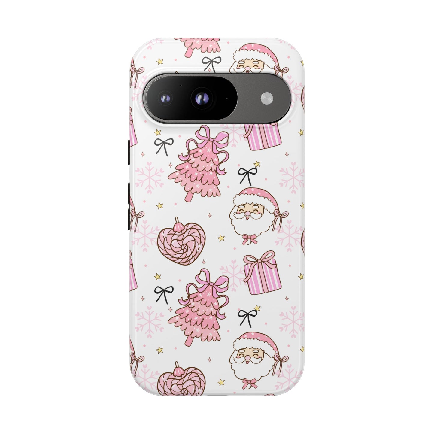 Christmas Pink Pattern Phone Case - Cute Santa, Tree & Gift Protective Cover