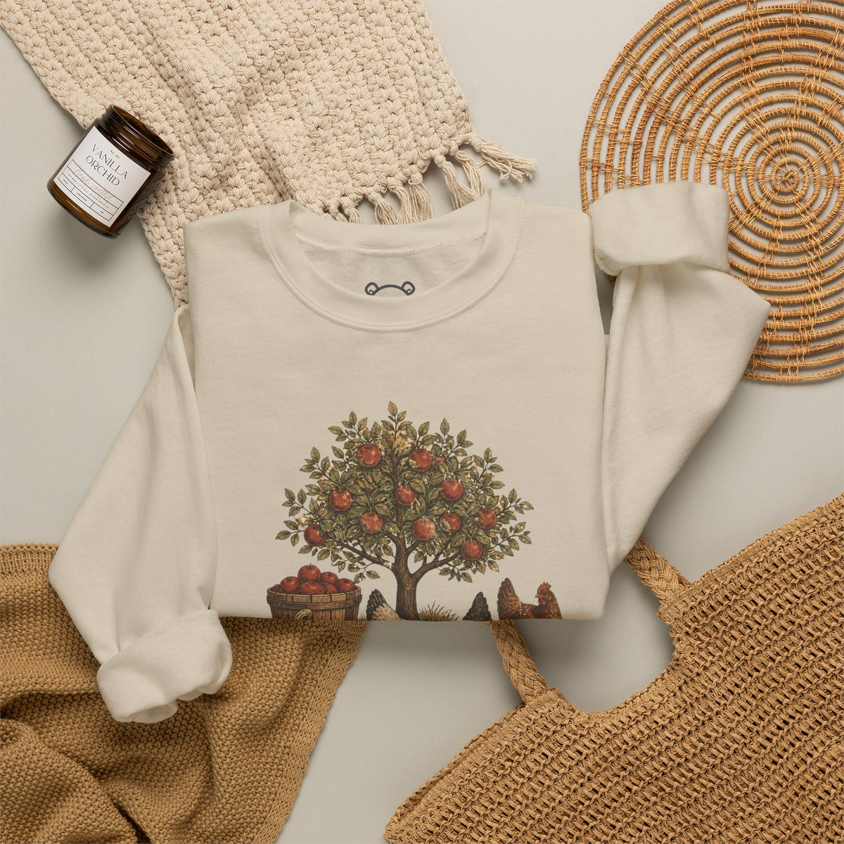 Fall Harvest Crewneck Sweatshirt — Pumpkin & Chicken Autumn Graphic