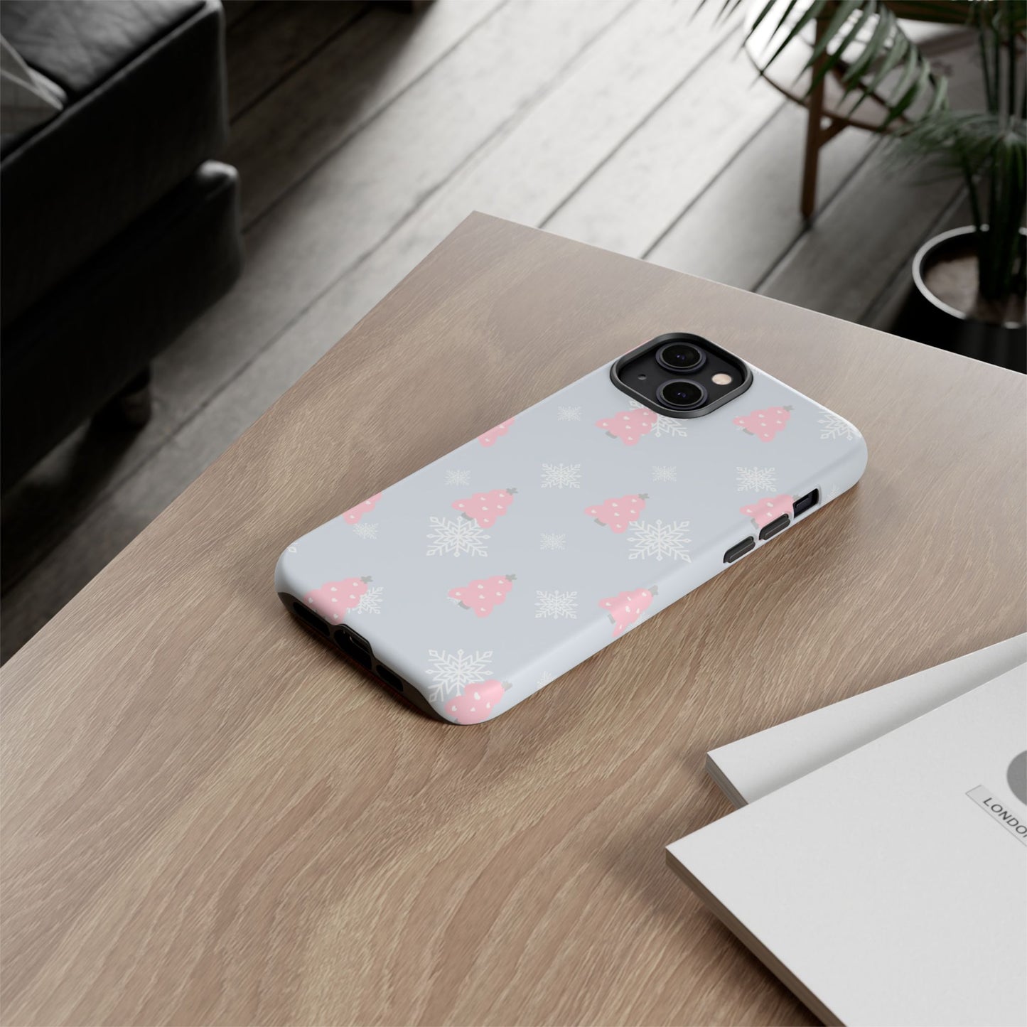 Christmas Pink Tree Tough Phone Case — Cute Holiday Snowflake Design