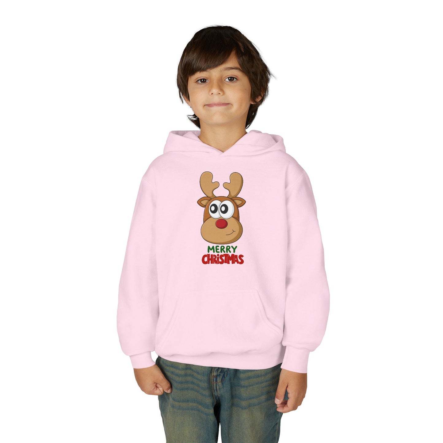 Youth Christmas Reindeer Hoodie - Cute "Merry Christmas" Holiday Pullover