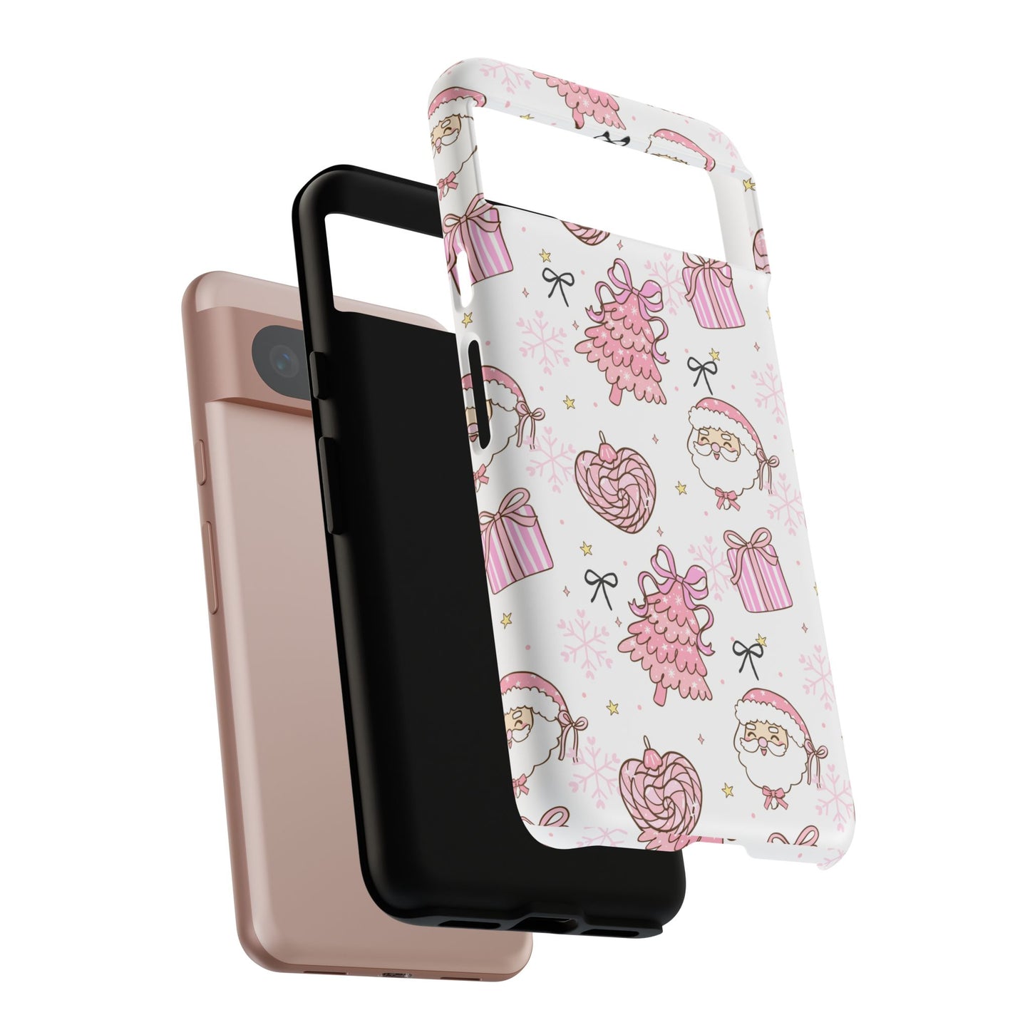 Christmas Pink Pattern Phone Case - Cute Santa, Tree & Gift Protective Cover
