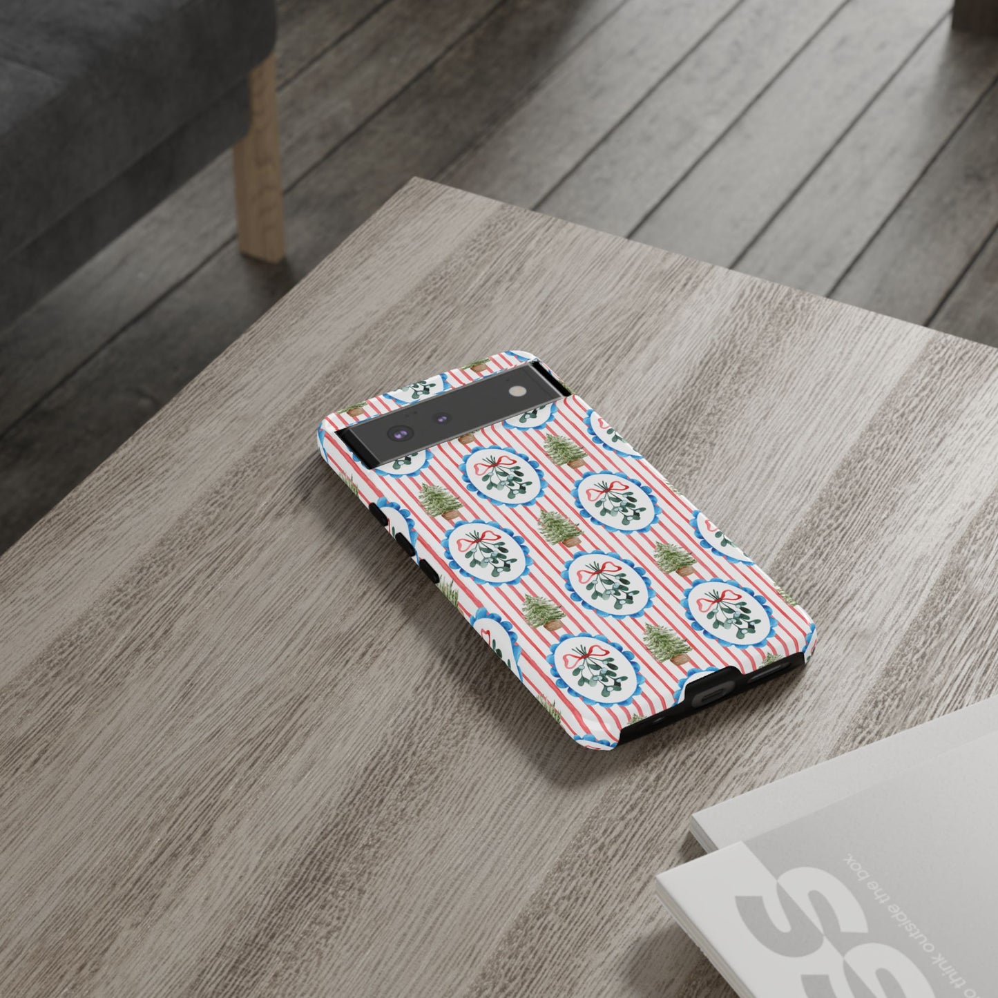 Christmas Wreath & Tree Pattern Phone Case — Festive Holiday Tough Case