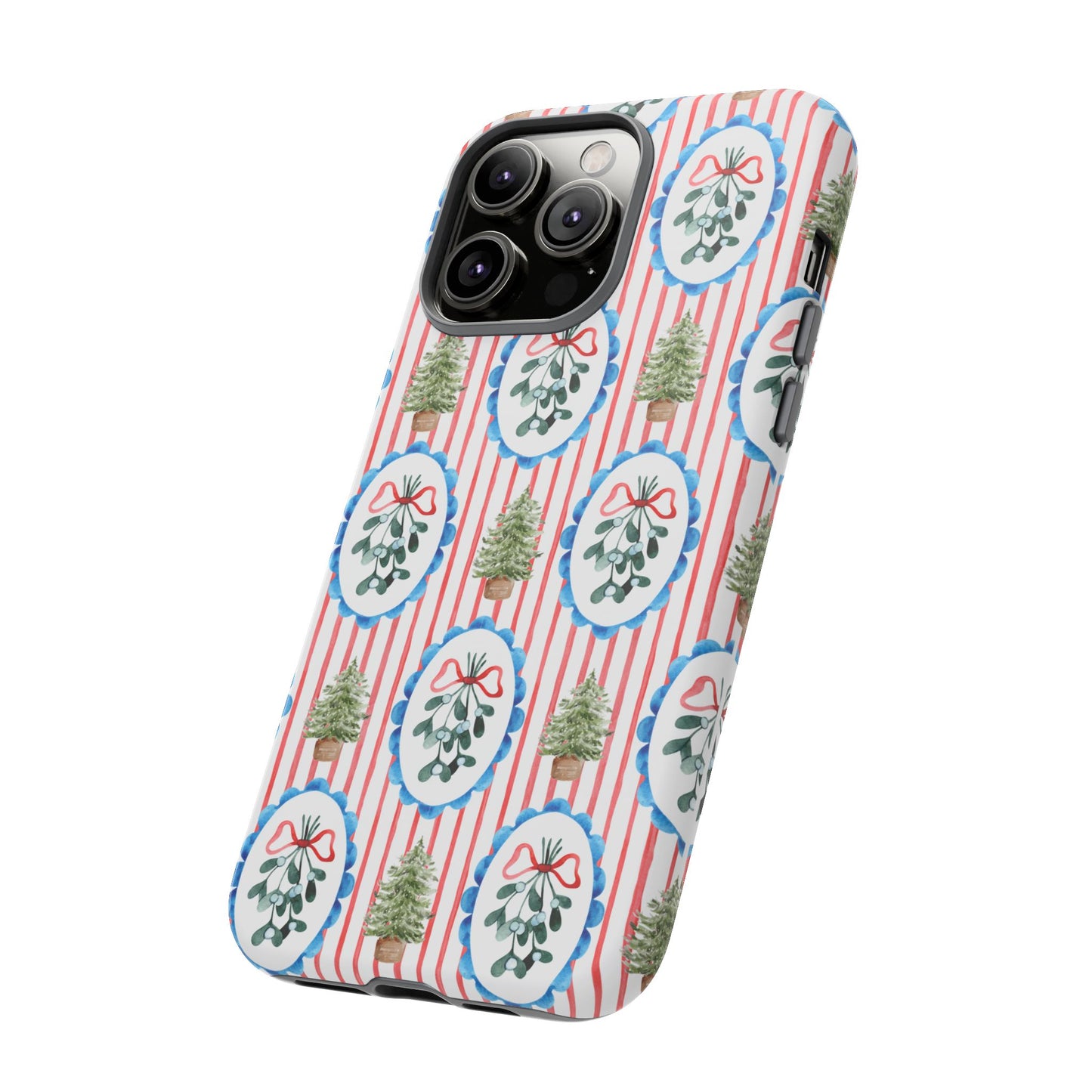 Christmas Wreath & Tree Pattern Phone Case — Festive Holiday Tough Case