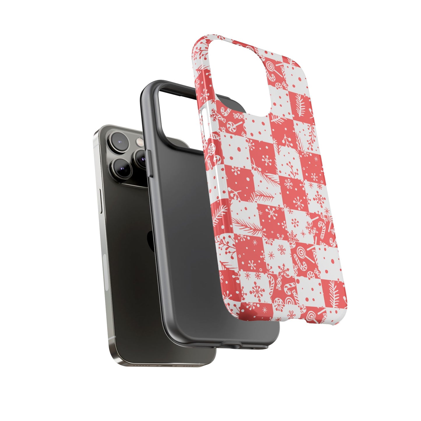 Christmas Red Buffalo Check Phone Case - Holiday Snowflake Pattern Tough Case