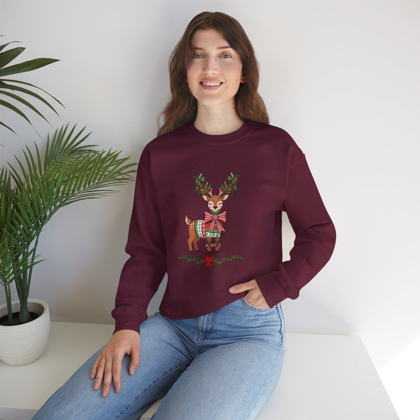 Christmas Reindeer Crewneck Sweatshirt - Festive Holiday Reindeer Design