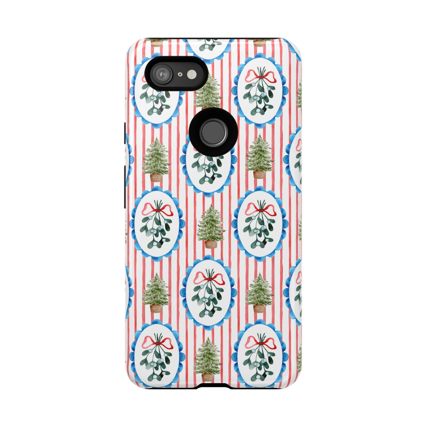 Christmas Wreath & Tree Pattern Phone Case — Festive Holiday Tough Case